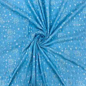Sky Blue Foil Print Knitted Lycra Fabric - TradeUNO