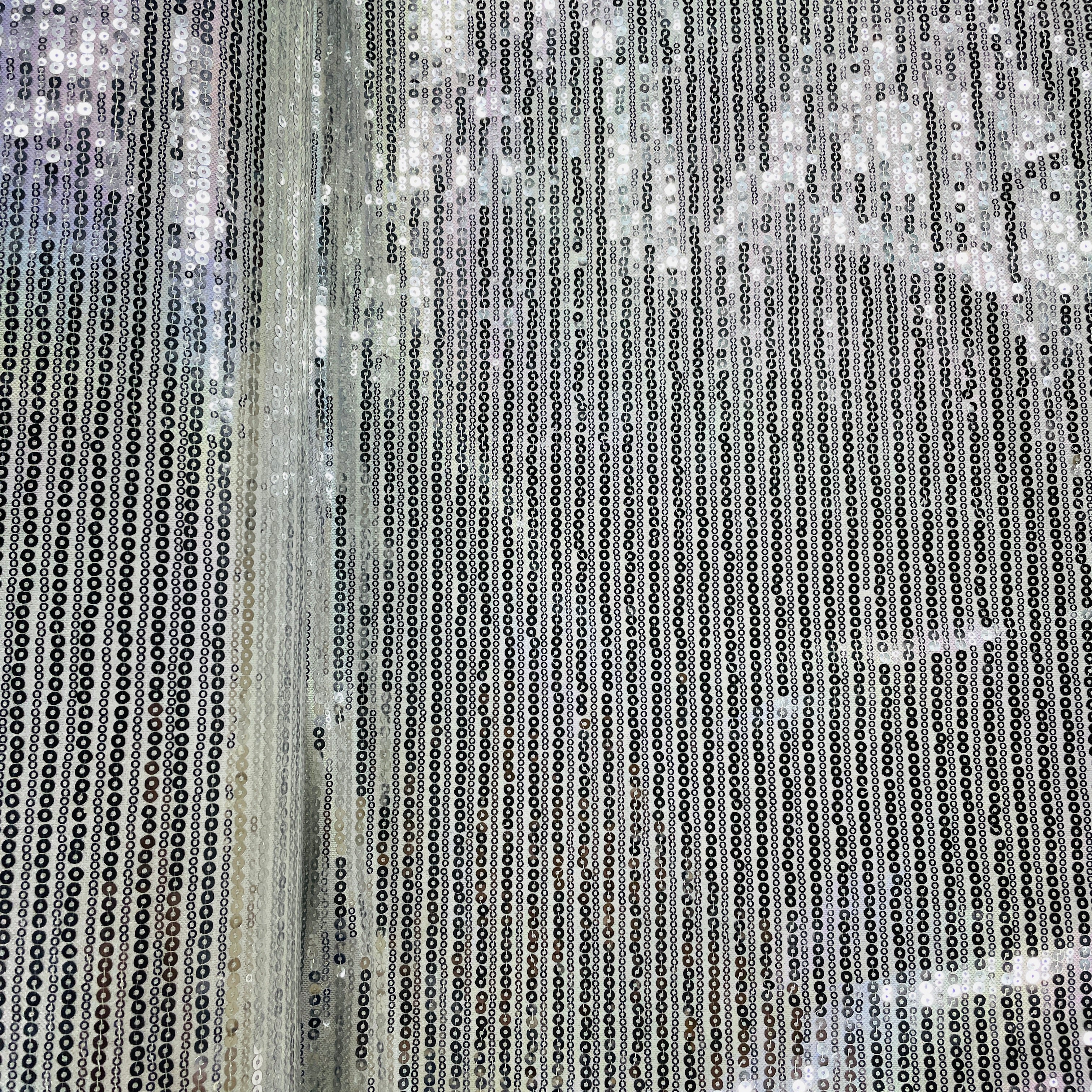 White & Silver Sequence Embroidery Net Lycra Fabric - TradeUNO