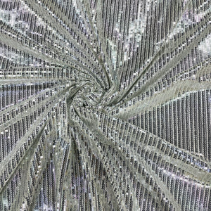 White & Silver Sequence Embroidery Net Lycra Fabric - TradeUNO