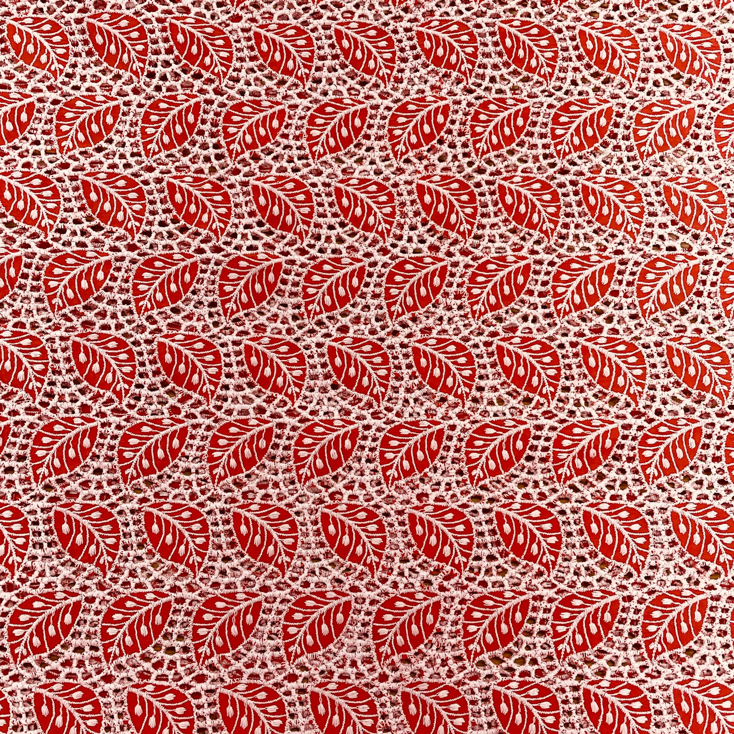 Orange & White Floral Schiffli Embroidery Fabric