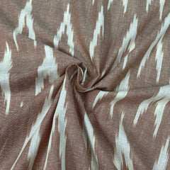 Brown With White Ikkat Cotton Fabric