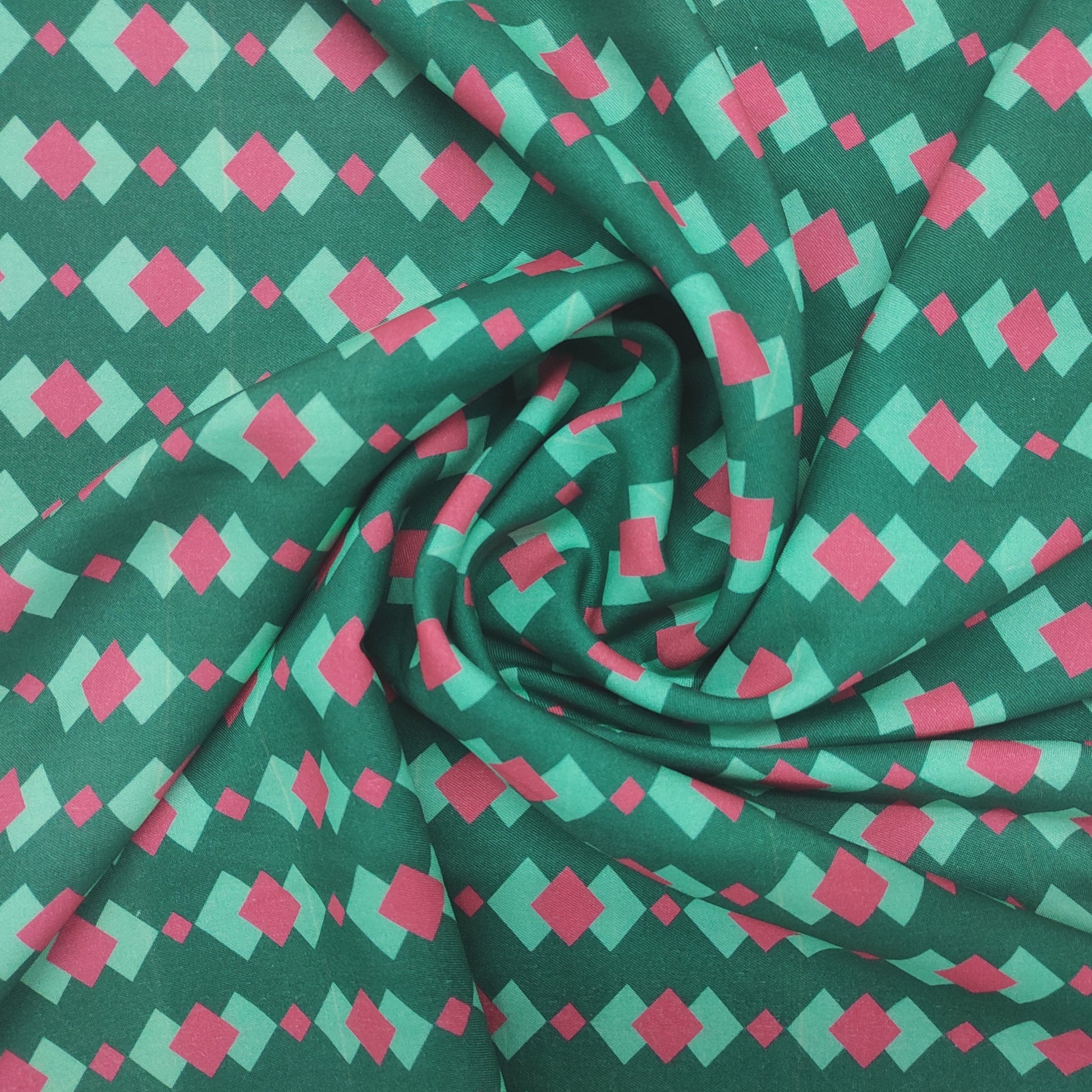 Green & Pink Geometrical Print Viscose Fabric Trade UNO