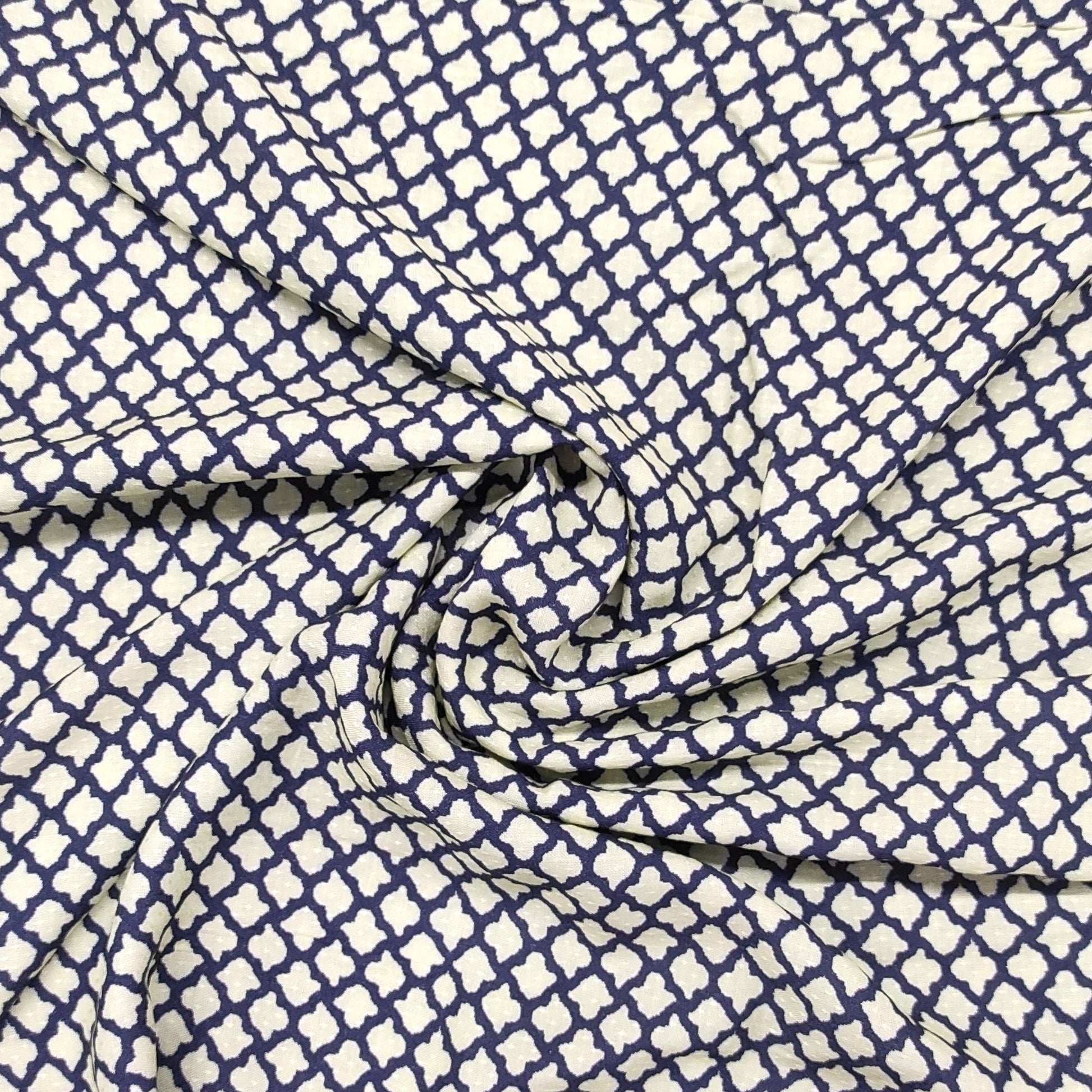 Blue & Cream Traditional  Print Viscose Dobby Fabric Trade UNO