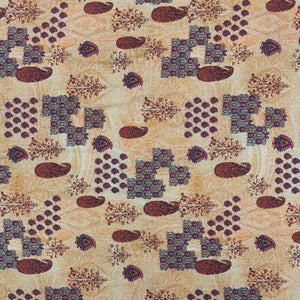 Cream Traditional Print Viscose Dobby Fabric Trade UNO