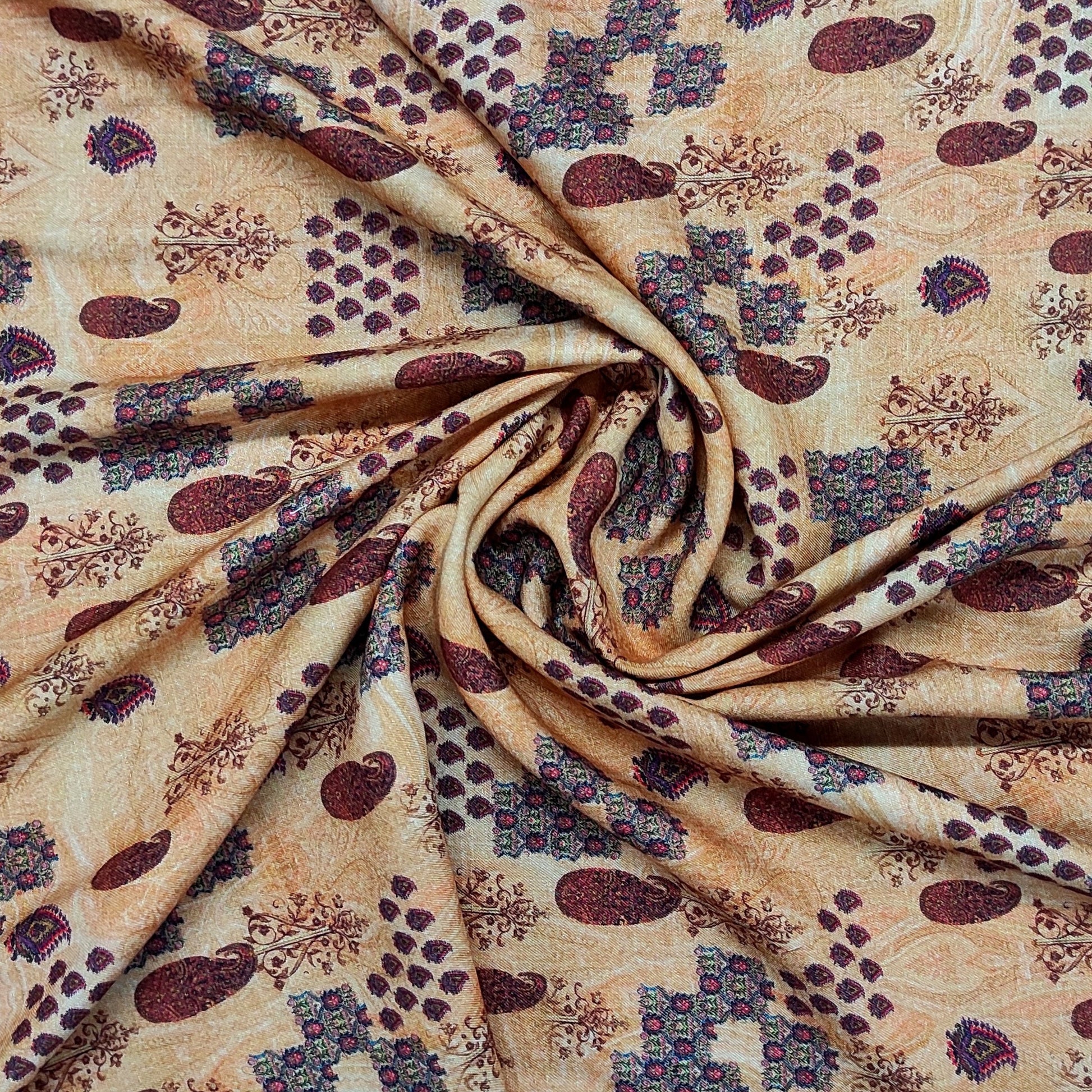 Cream Traditional Print Viscose Dobby Fabric Trade UNO