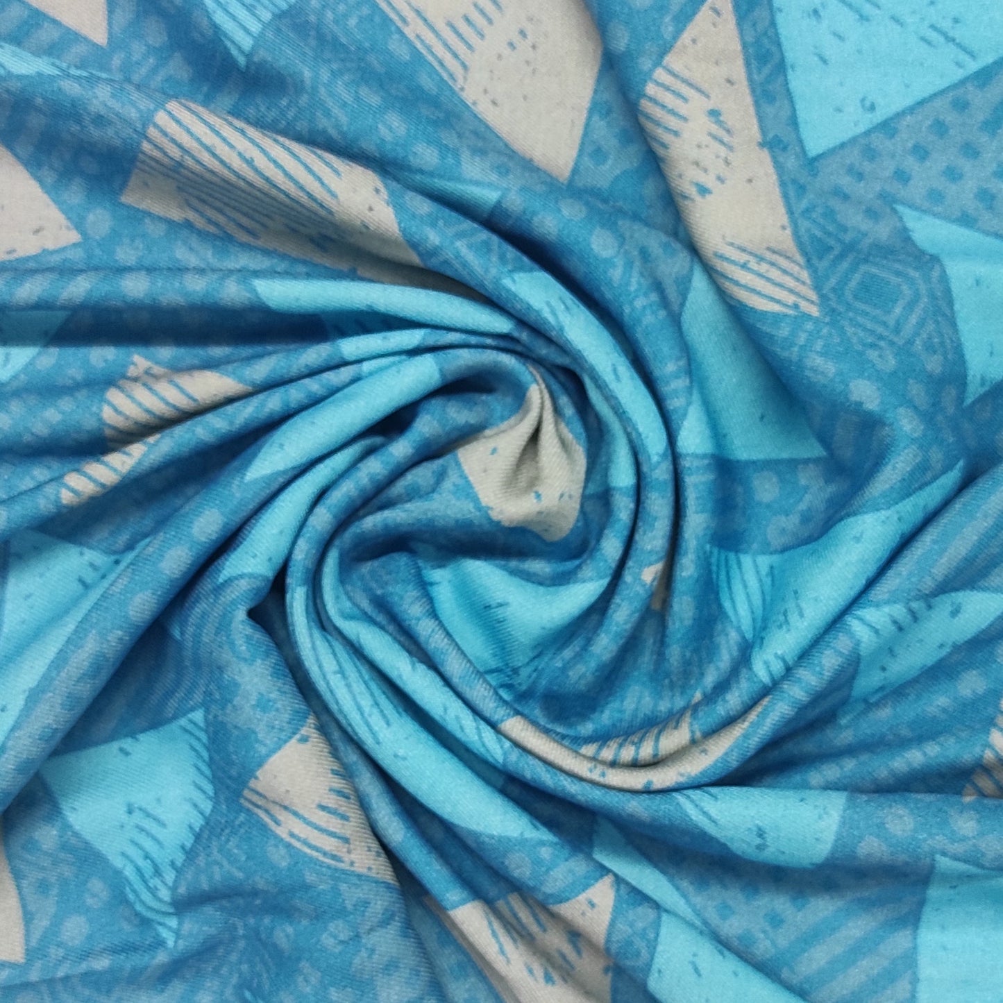 Sky Blue Geometrical Print Viscose Fabric Plain Weave 60 inches
