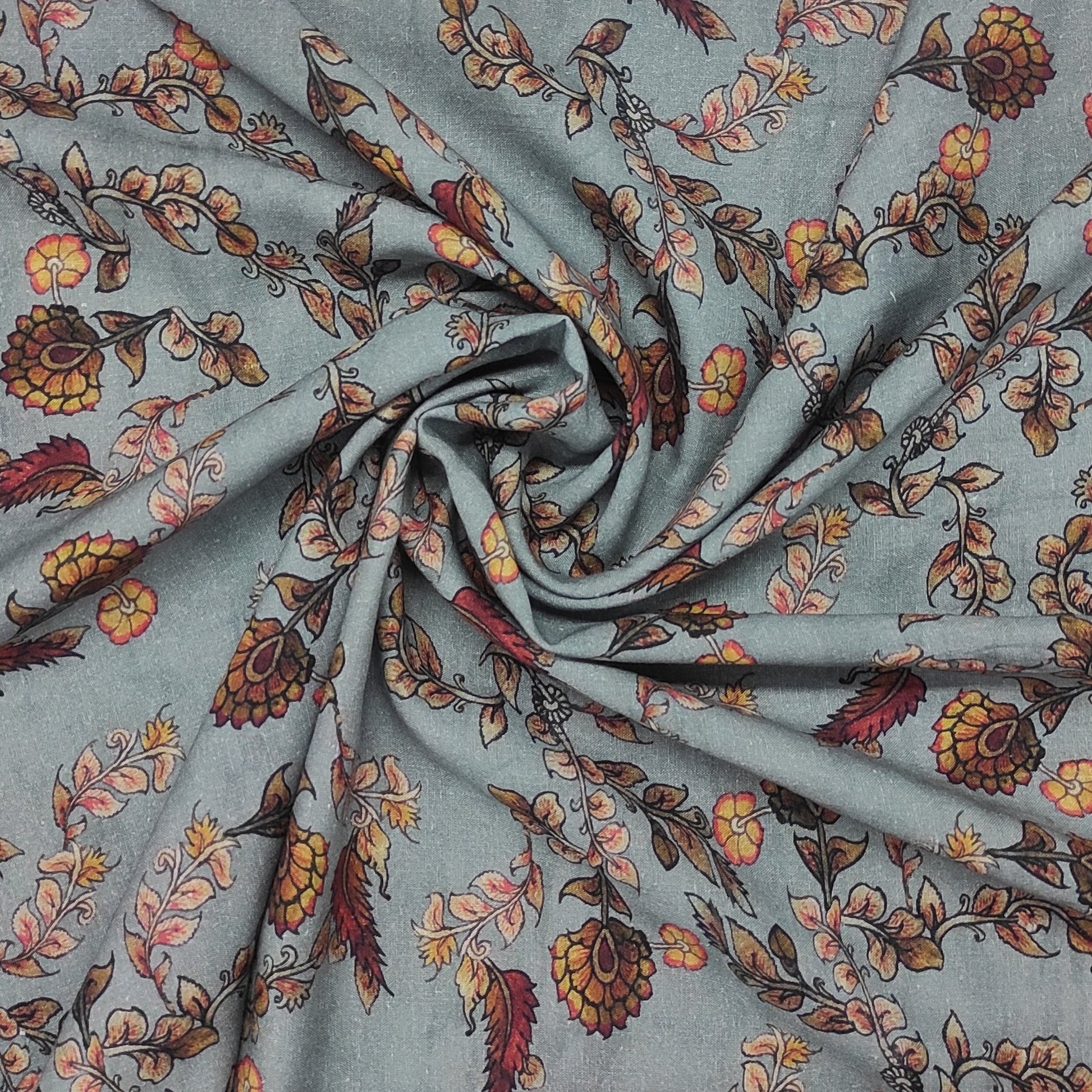 Grey Floral Print Viscose Fabric Trade UNO