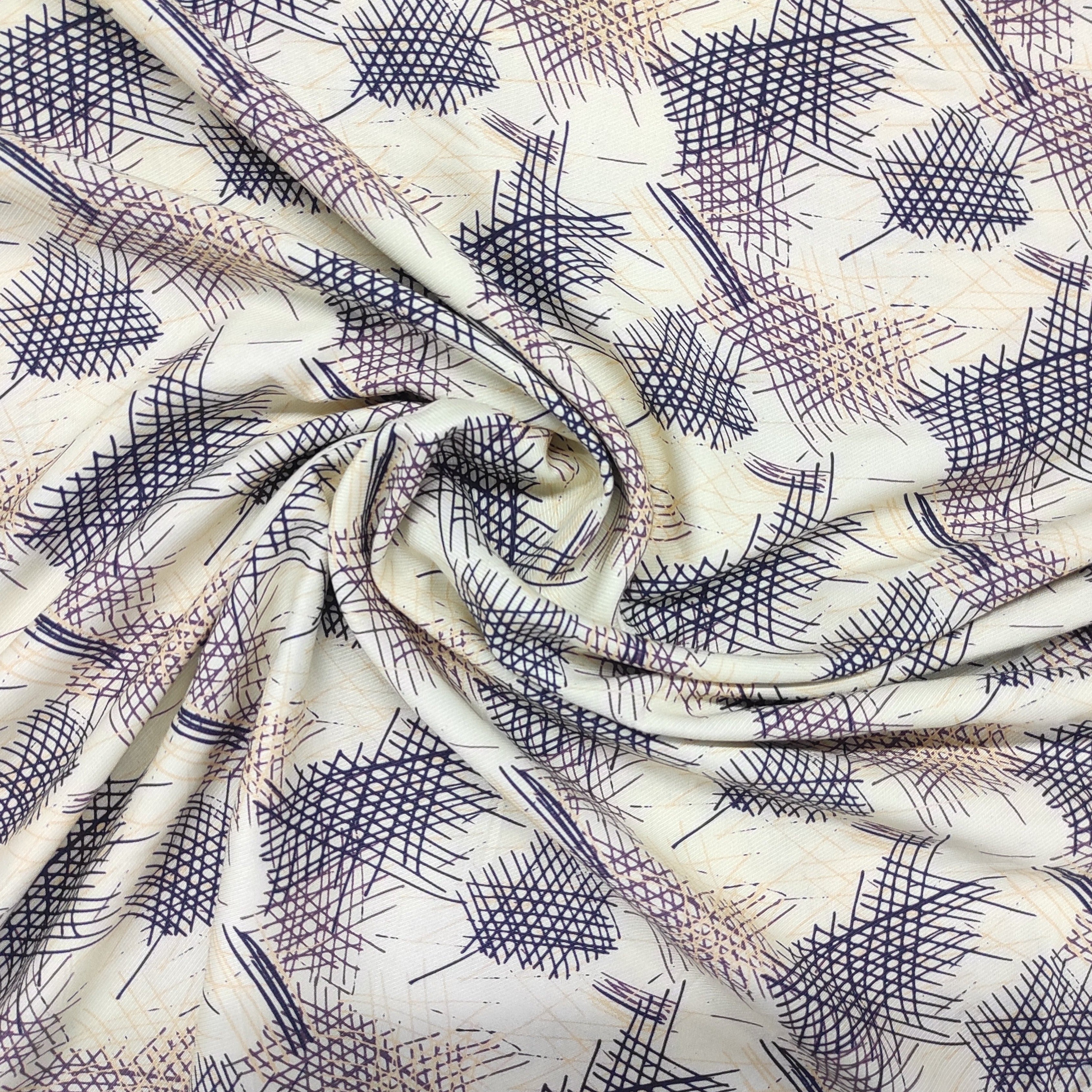 Cream Digital Print Rayon Fabric 52 Inches Plain Weave
