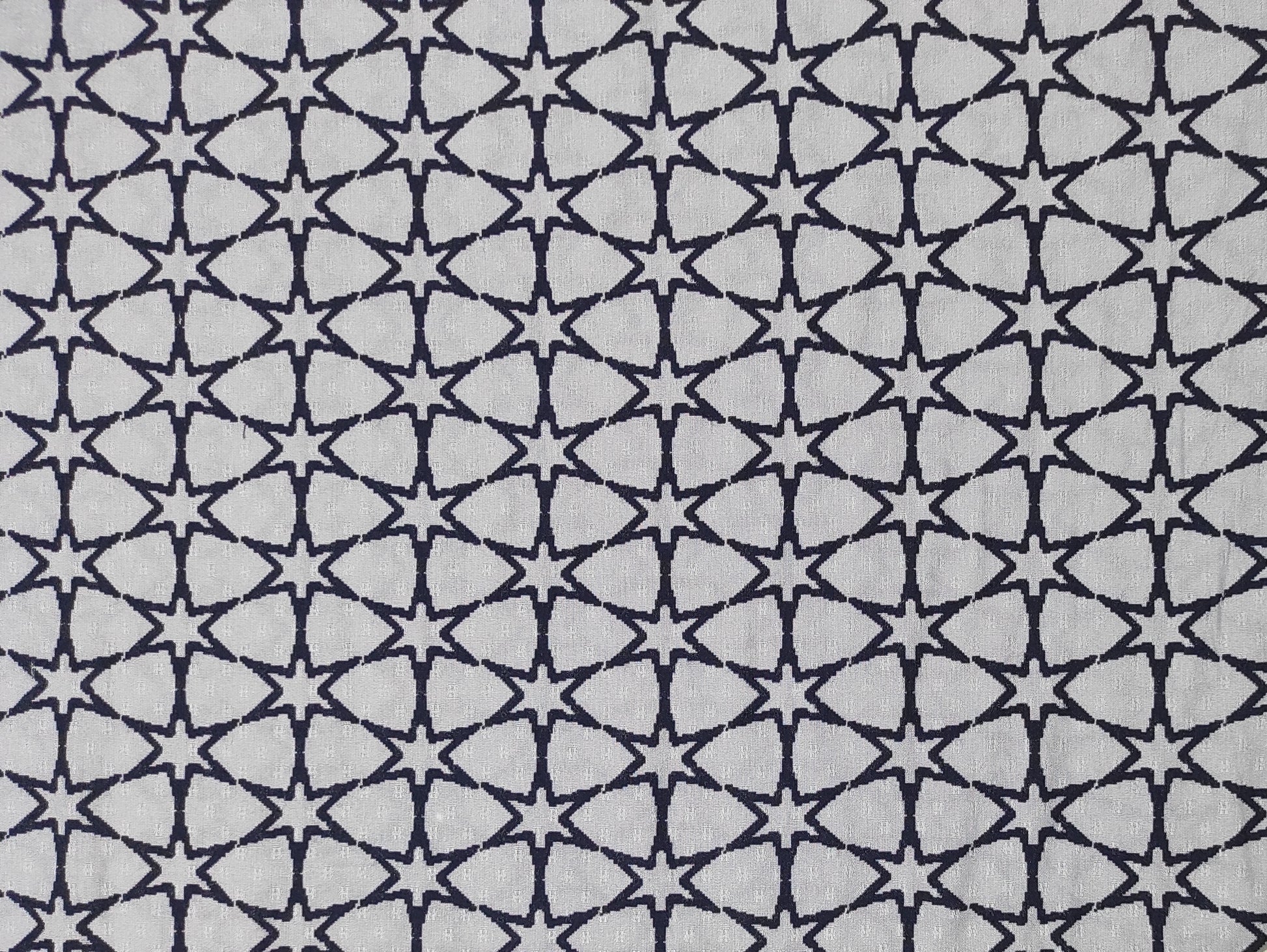 Grey & Navy Blue Star Print Viscose Dobby Fabric Trade UNO