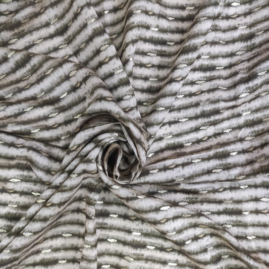 White with Brown Tie & Dye Foil Print Chanderi Fabric