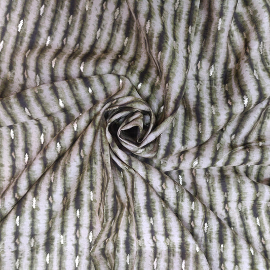 White with Green Tie & Dye Foil Print Chanderi Fabric