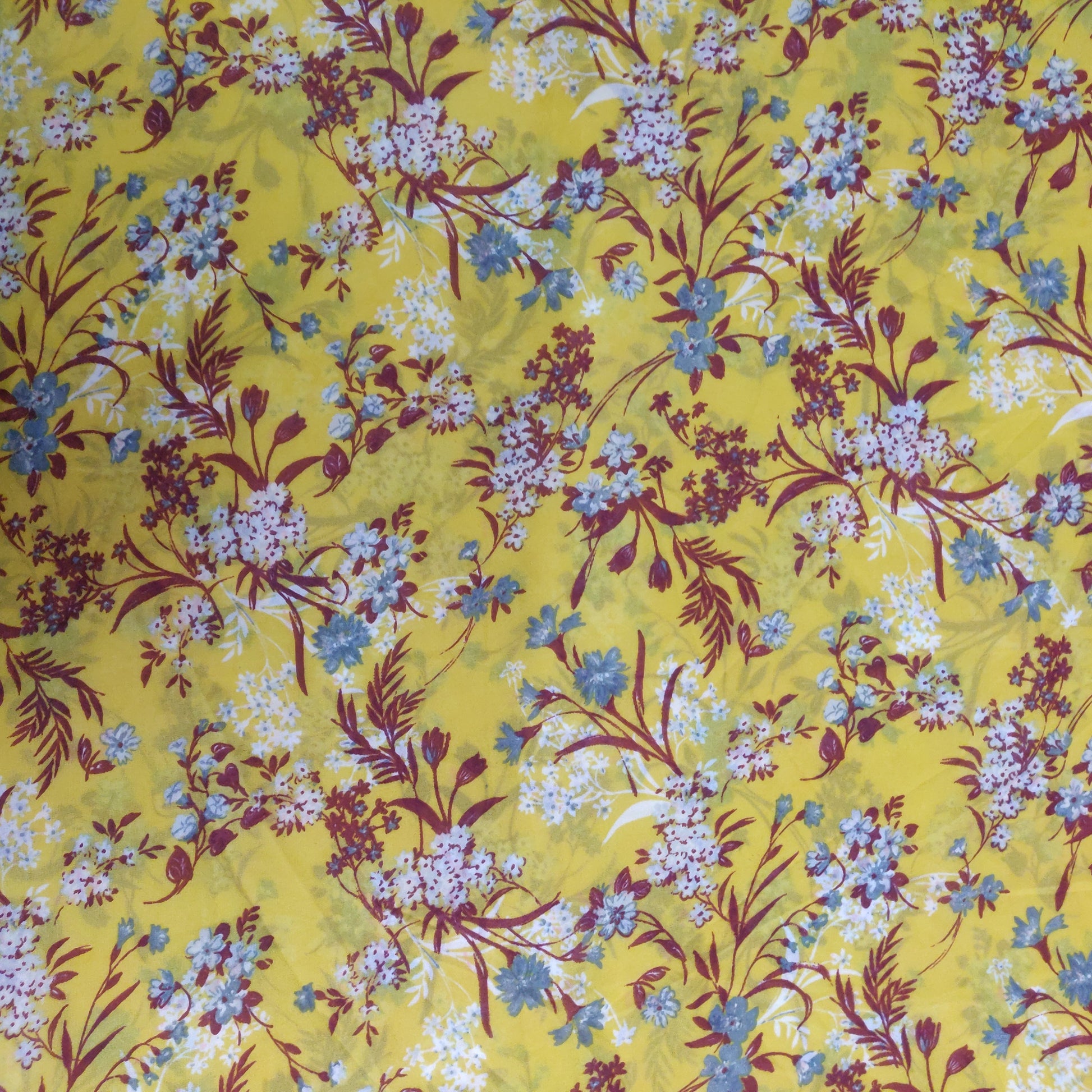 Yellow With White Floral Chiffon Fabric