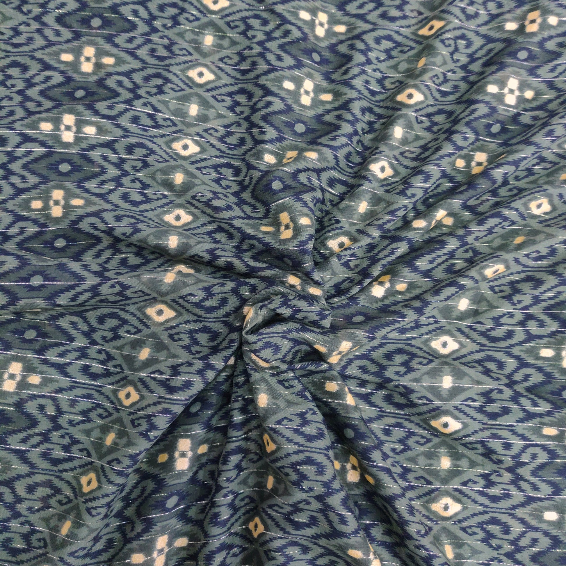 Green Ikkat Print With Lurex Rayon Fabric - TradeUNO
