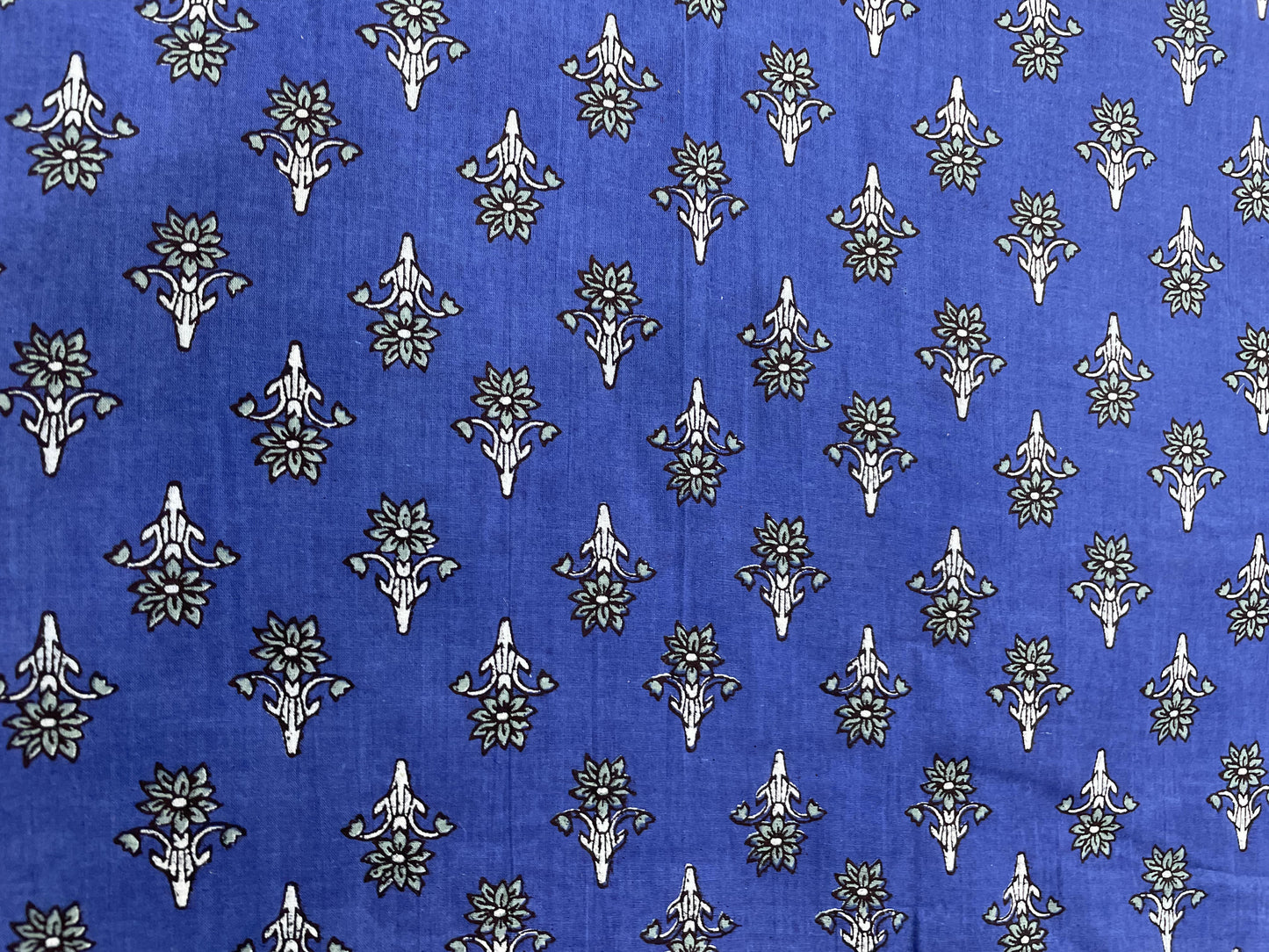 Blue Handblock Floral Print Cotton Fabric - TradeUNO