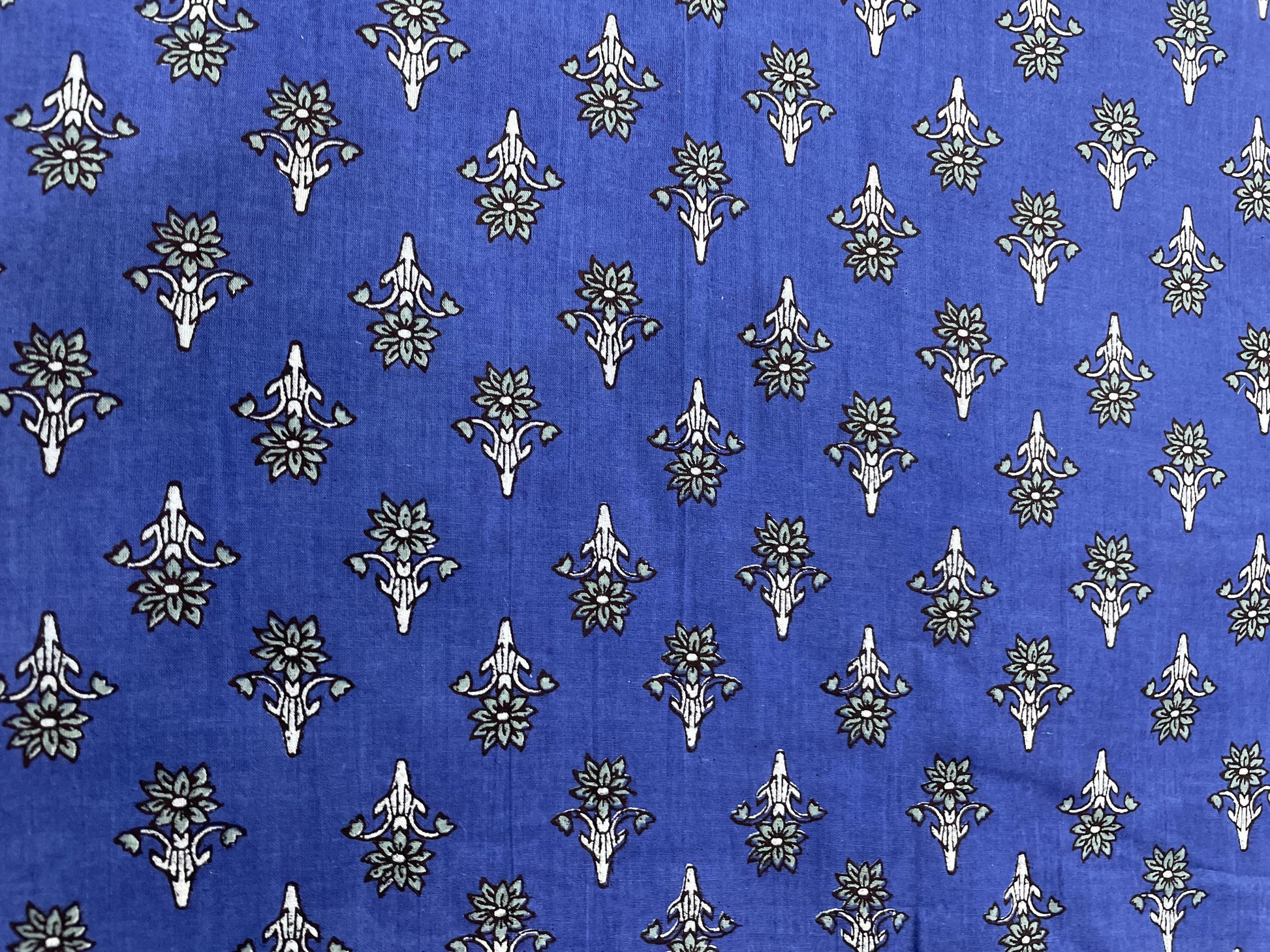 Blue Handblock Floral Print Cotton Fabric - TradeUNO