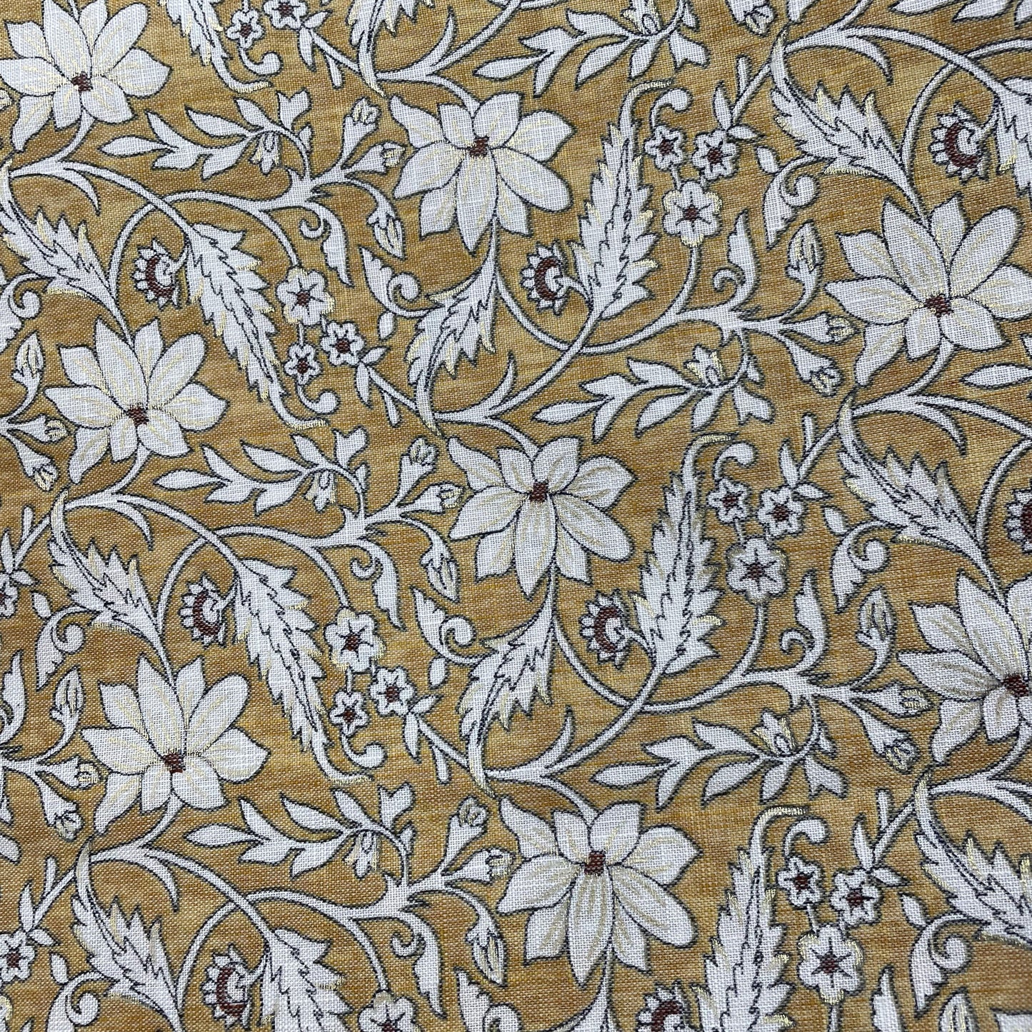 Yellow Floral With Foil Print Rayon Fabric - TradeUNO