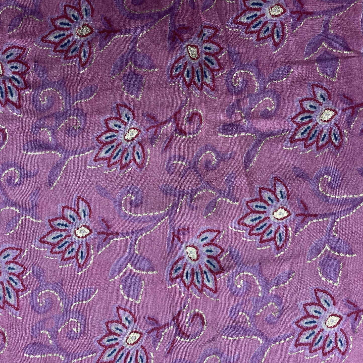 Pink Floral with Foil Print Chanderi Silk Fabric - TradeUNO