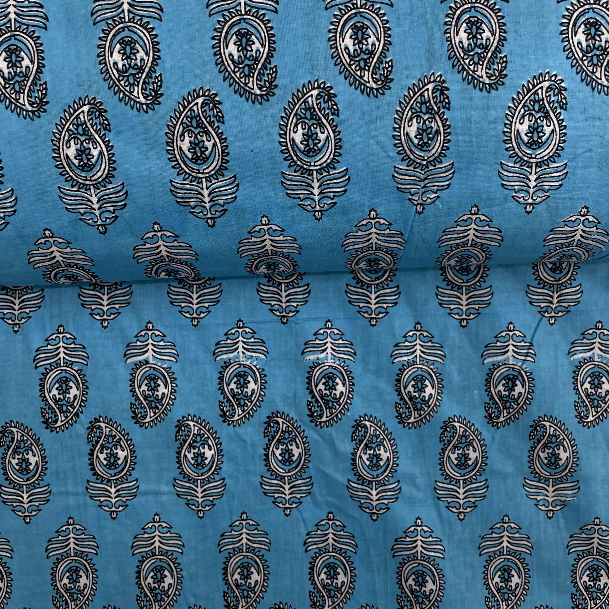 Sky Blue Handblock Print Cotton Fabric - TradeUNO
