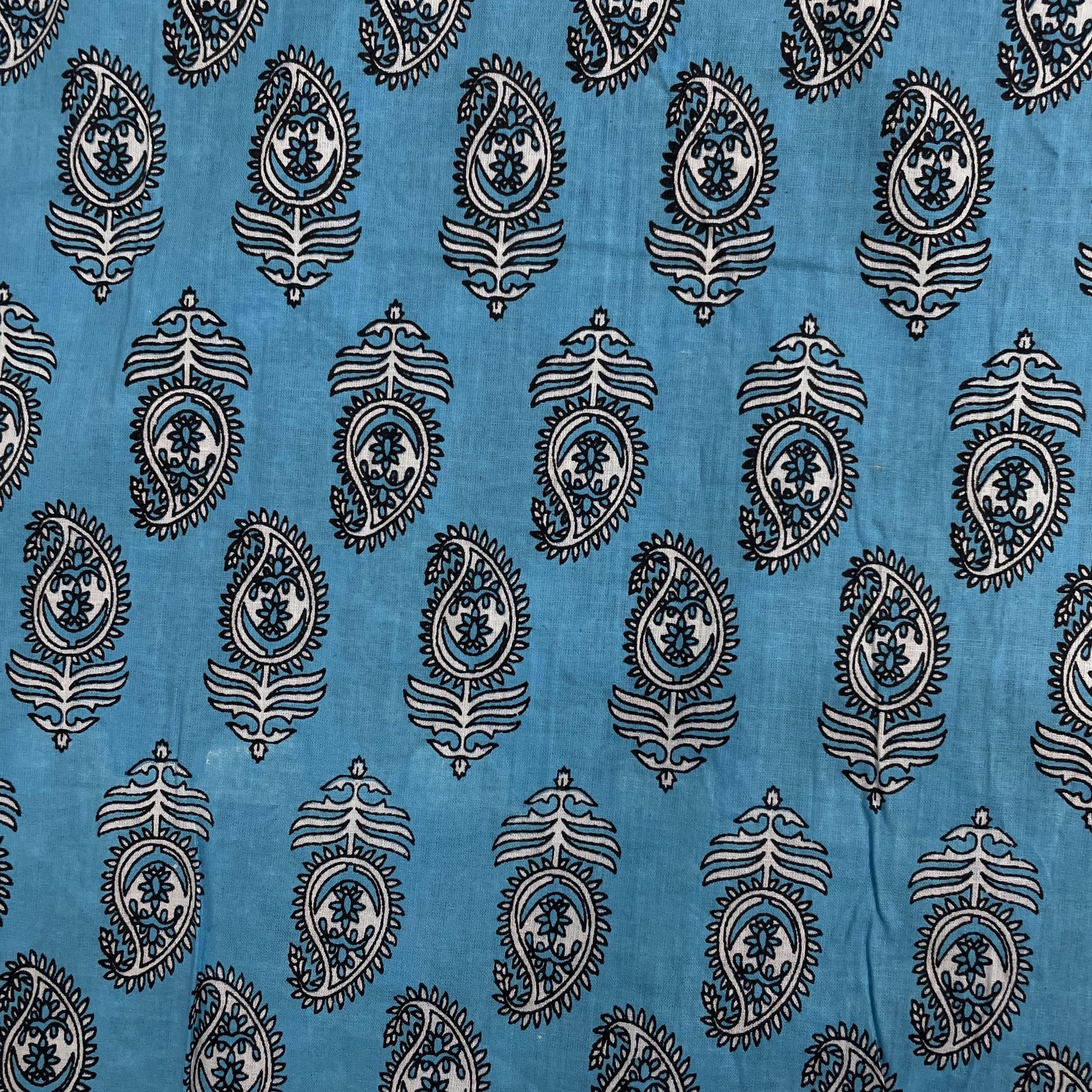 Sky Blue Handblock Print Cotton Fabric - TradeUNO