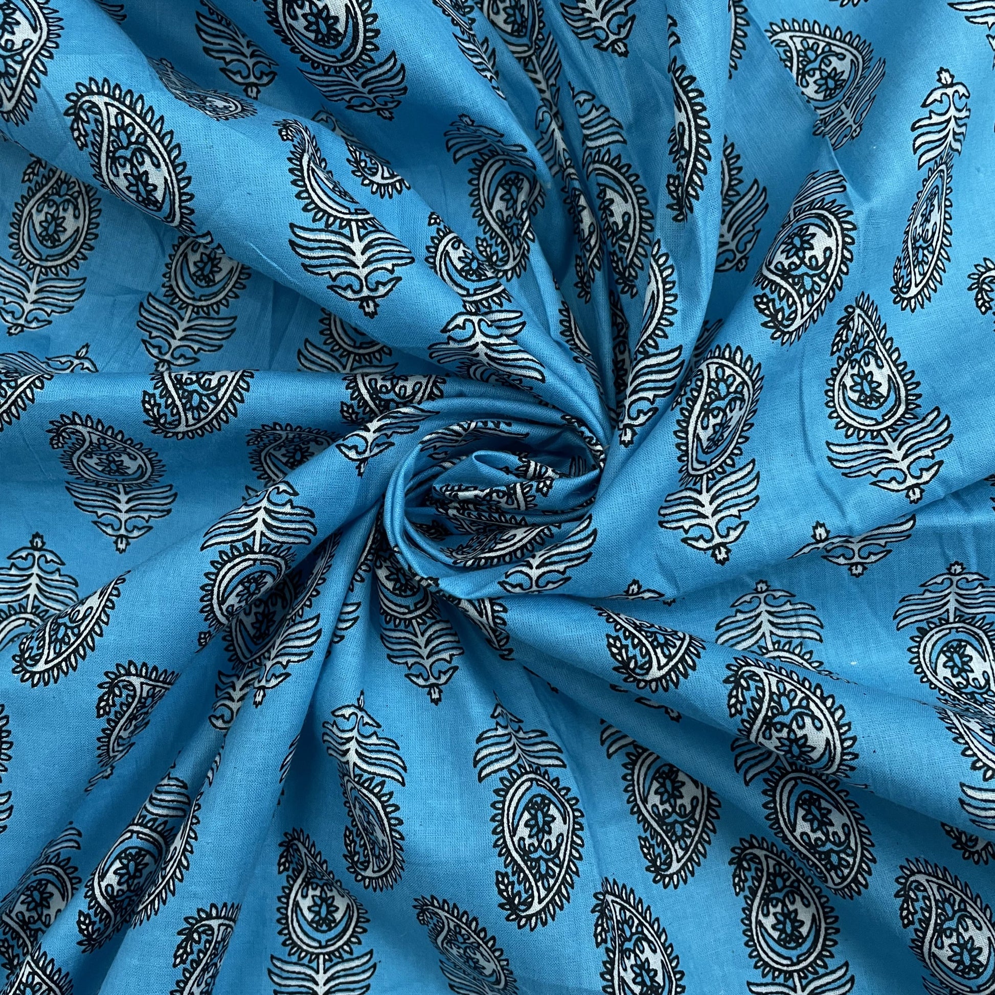 Sky Blue Handblock Print Cotton Fabric - TradeUNO
