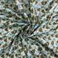 White With Green & Blue Handblock Print Cotton Fabric - TradeUNO
