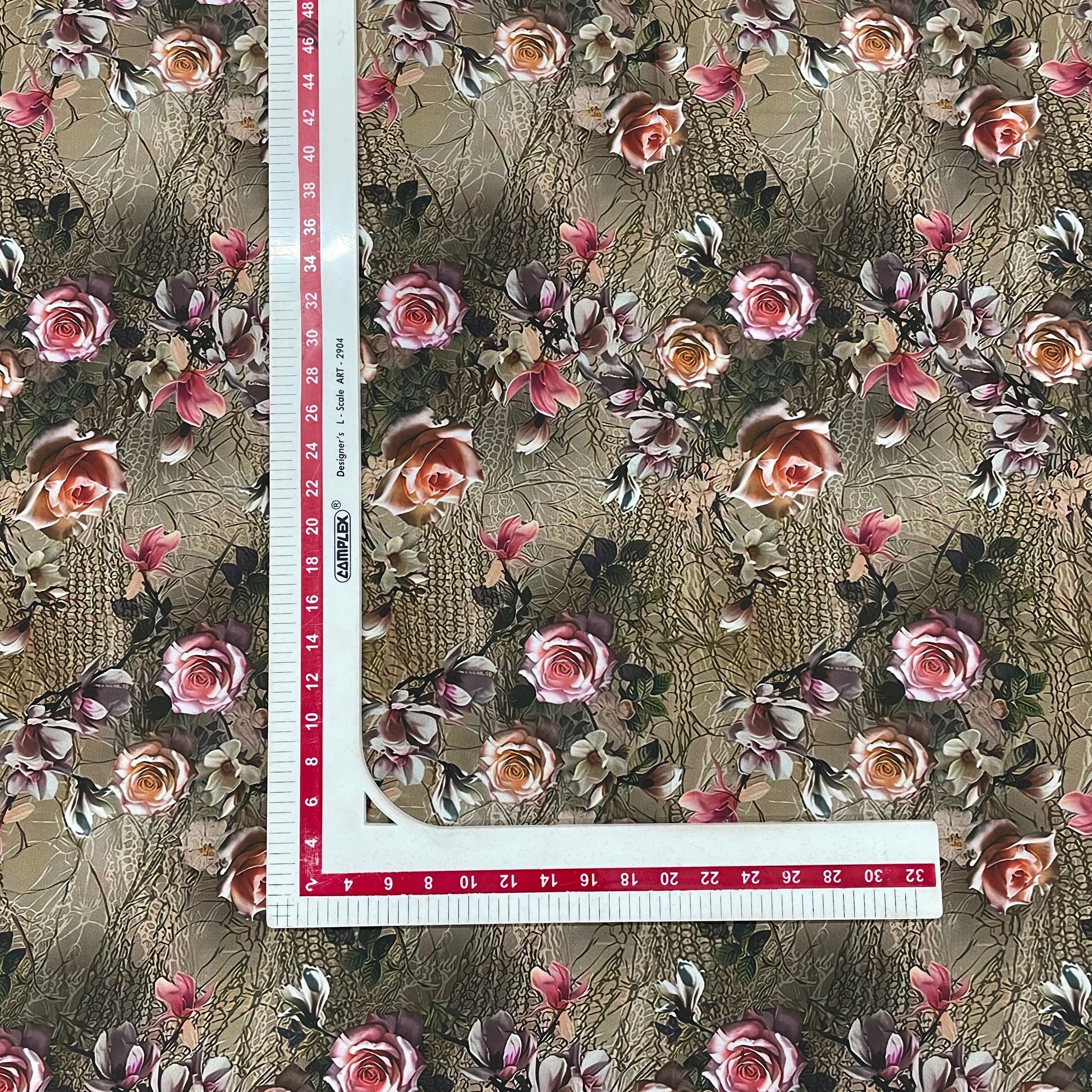Brown & Red Floral Print Viscose Satin Fabric - TradeUNO