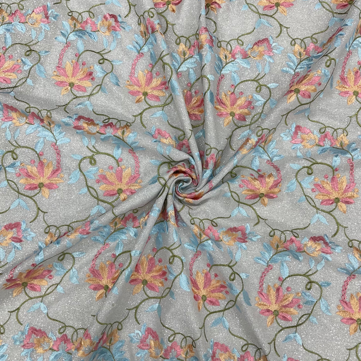 Multicolor Floral Shimmer Knitted Embroidery Fabric - TradeUNO