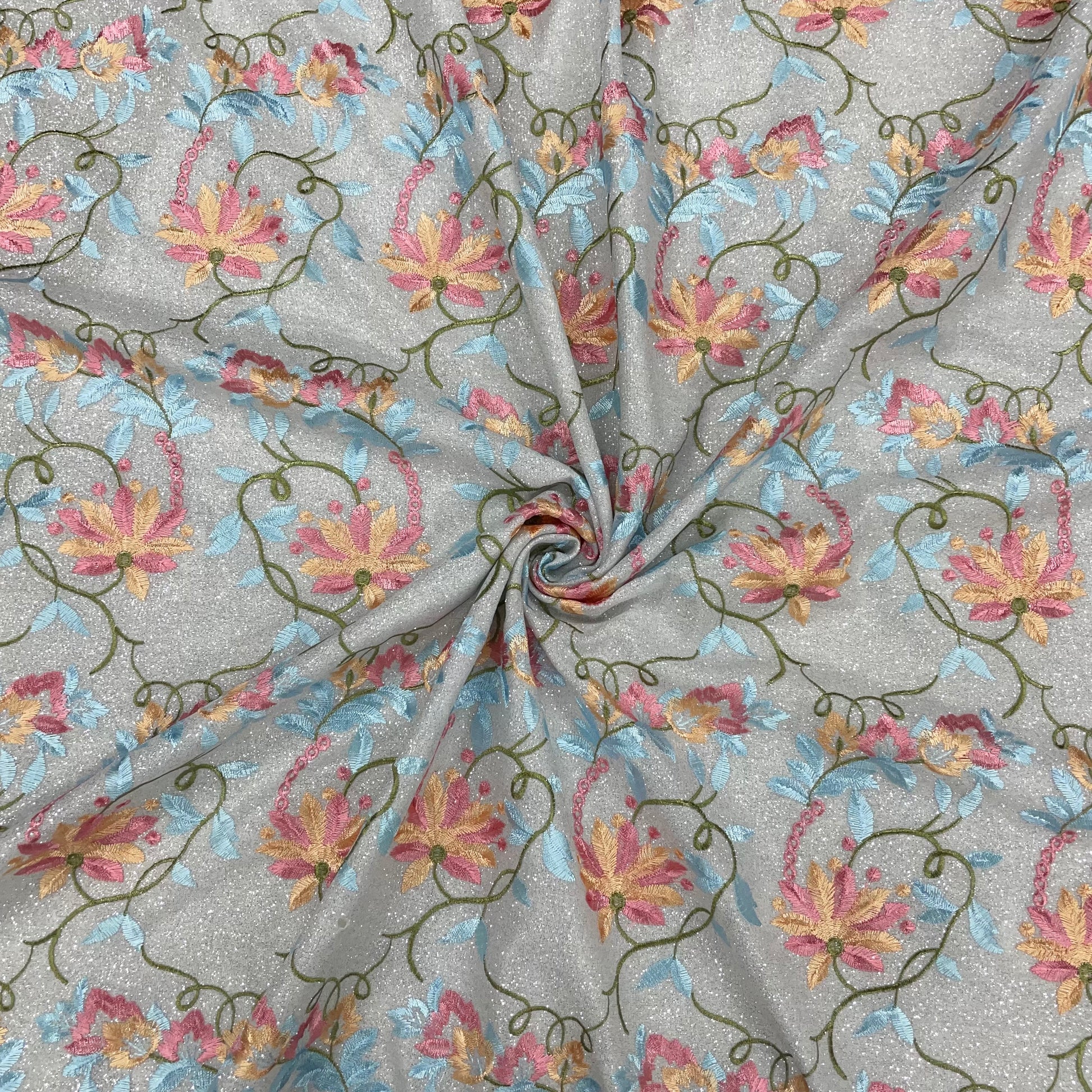 Multicolor Floral Shimmer Knitted Embroidery Fabric - TradeUNO