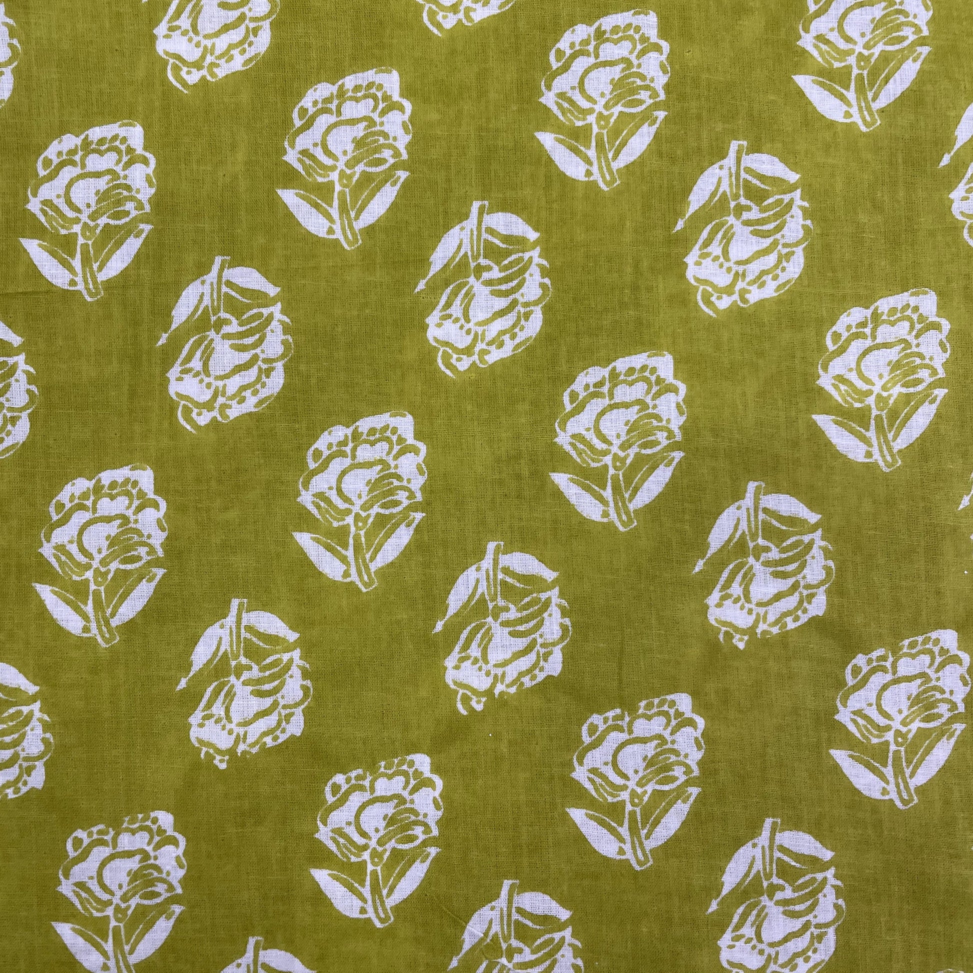 Lime Green Floral Print Cotton Fabric - TradeUNO