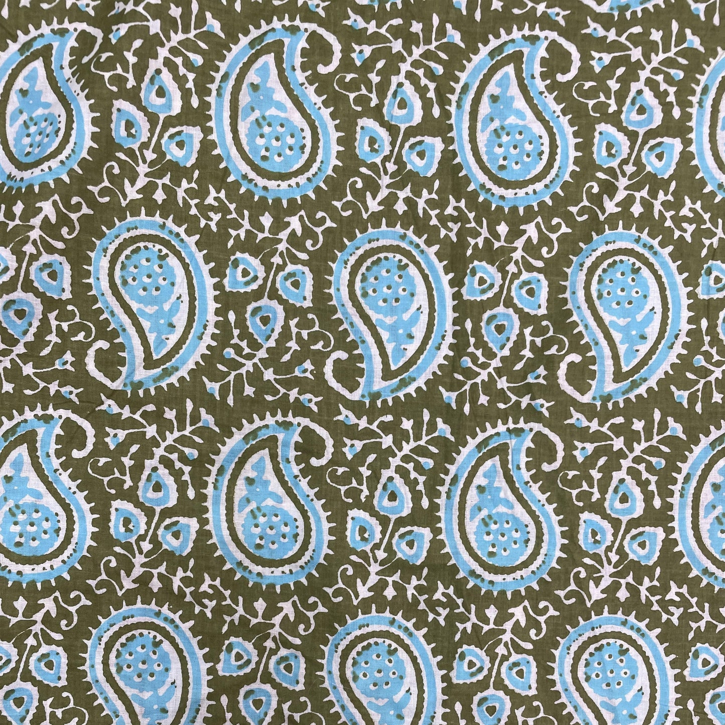 Green With Blue Paisley Print Cotton Fabric - TradeUNO