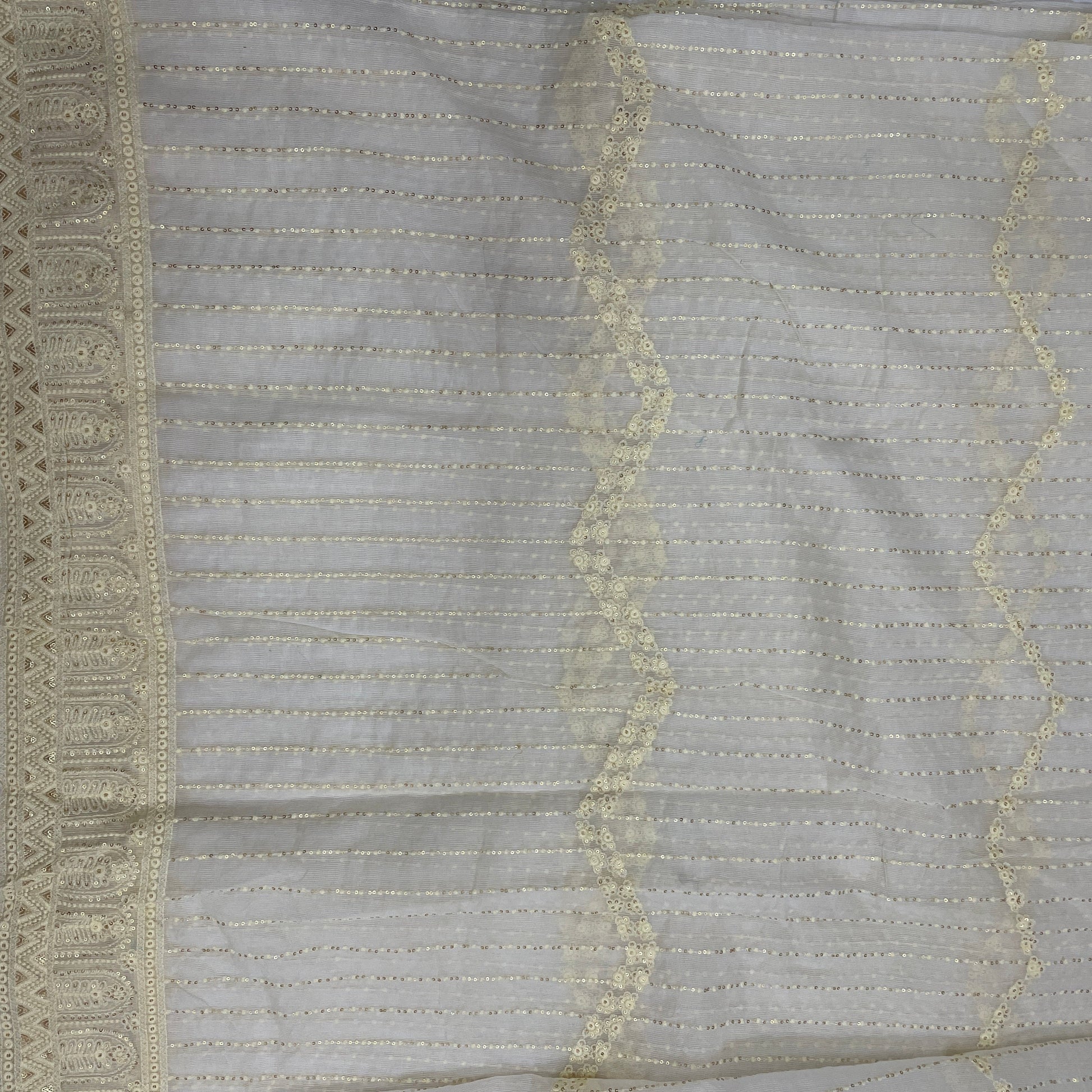 White With Thread Embroidery Kota Cotton Fabric - TradeUNO