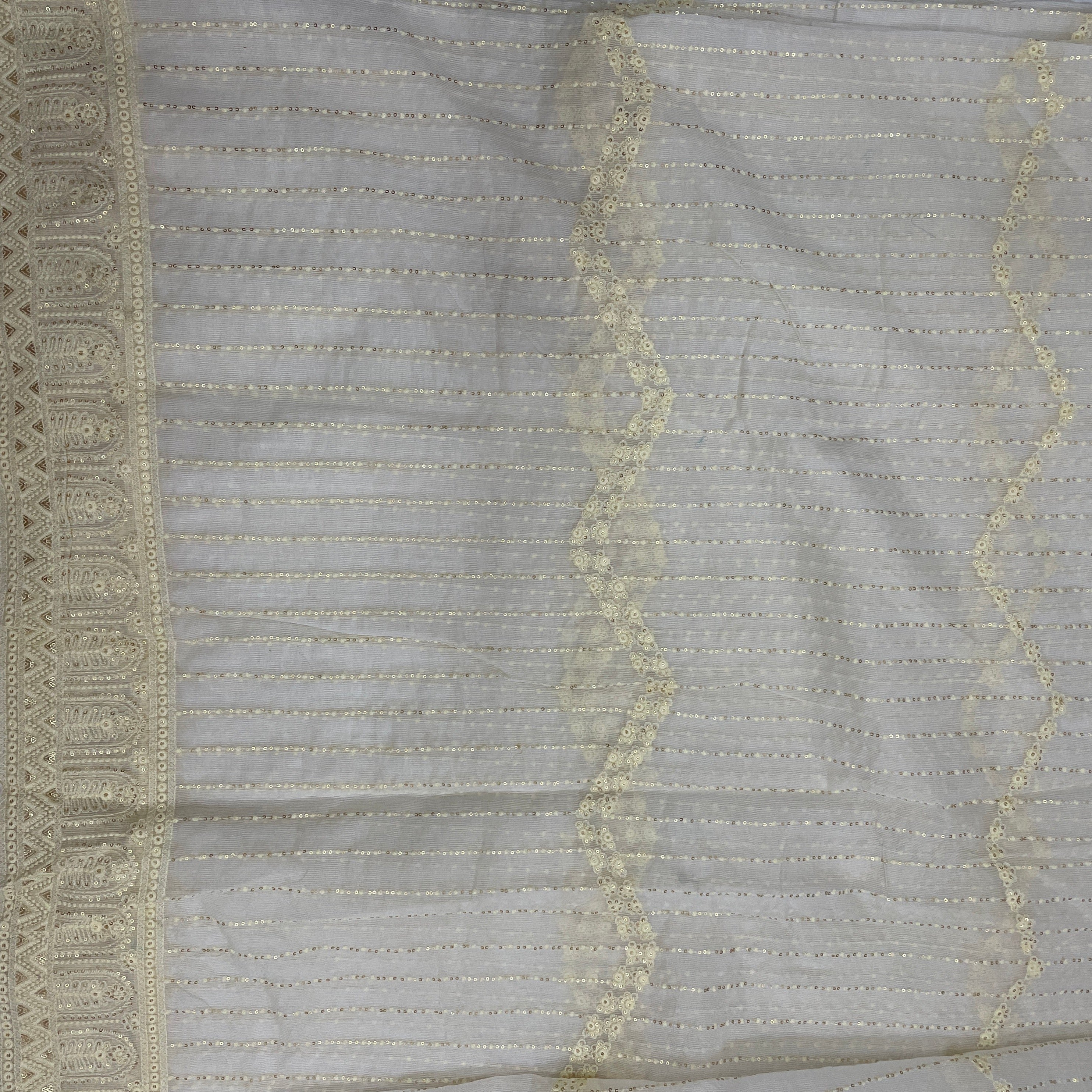 White With Thread Embroidery Kota Cotton Fabric - TradeUNO