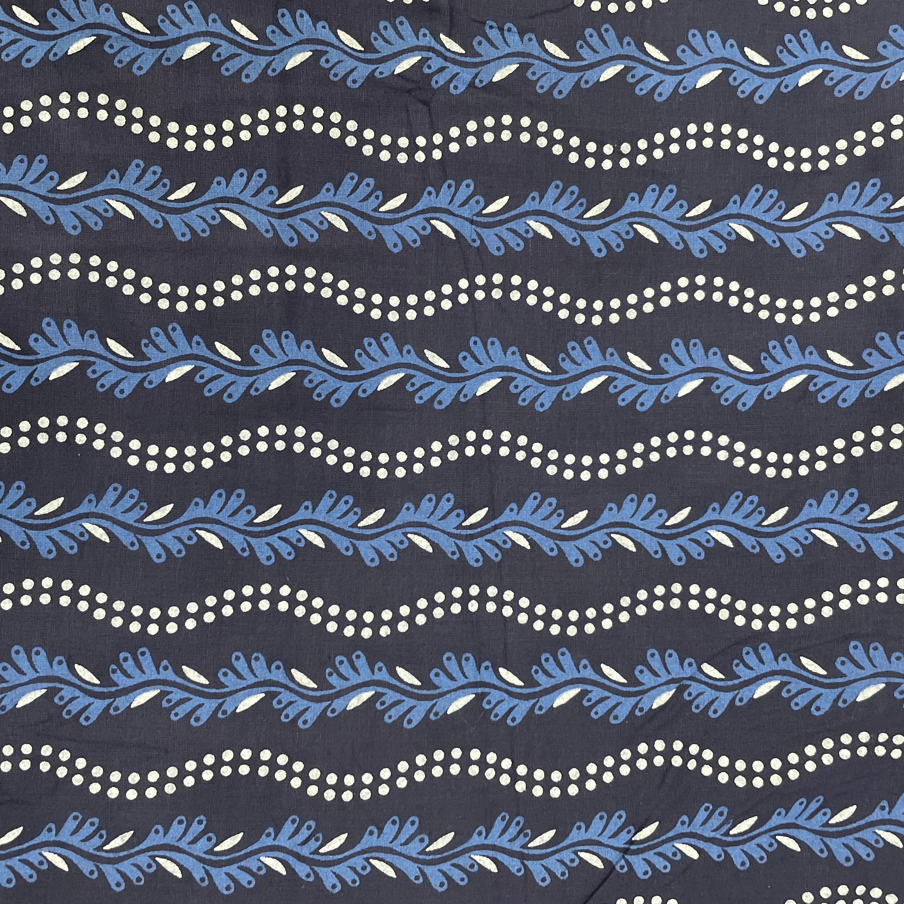 Indigo Blue Floral Print Poplin Cotton Fabric - TradeUNO