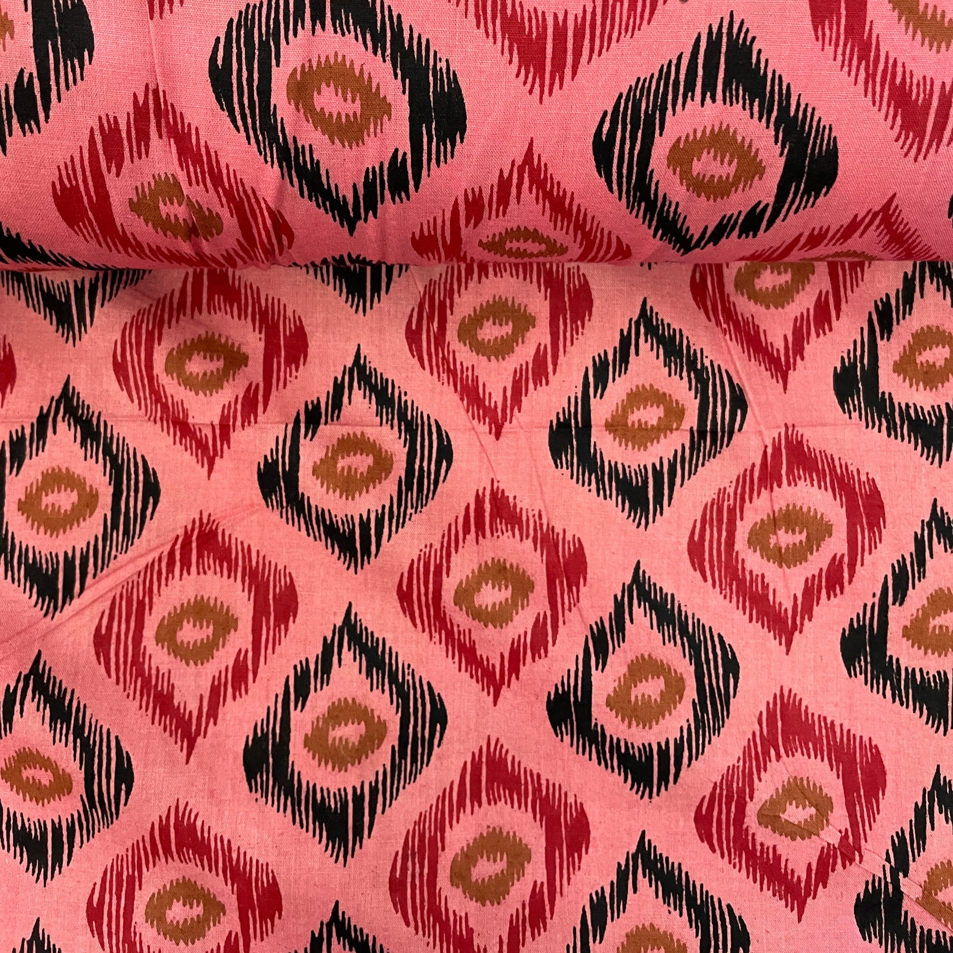 Pink Ikkat Print Poplin Cotton Fabric - TradeUNO