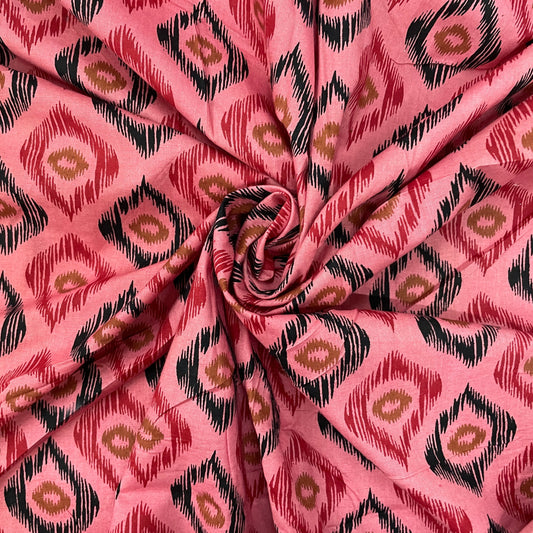 Pink Ikkat Print Poplin Cotton Fabric