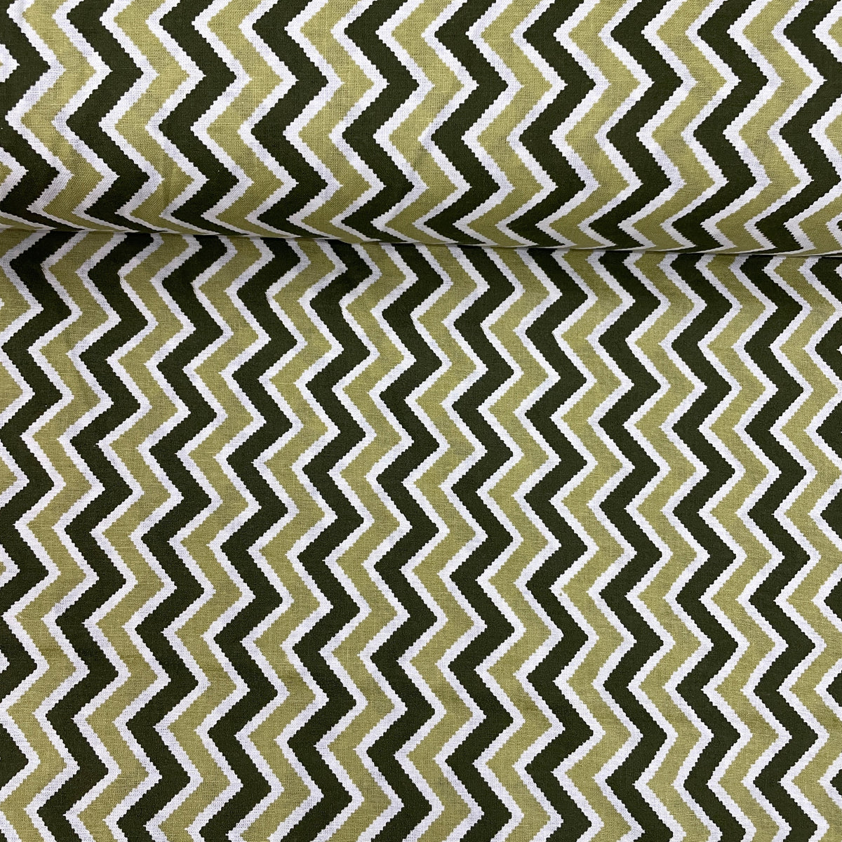 Olive Green Chevron Print Poplin Cotton Fabric - TradeUNO