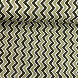 Olive Green Chevron Print Poplin Cotton Fabric - TradeUNO