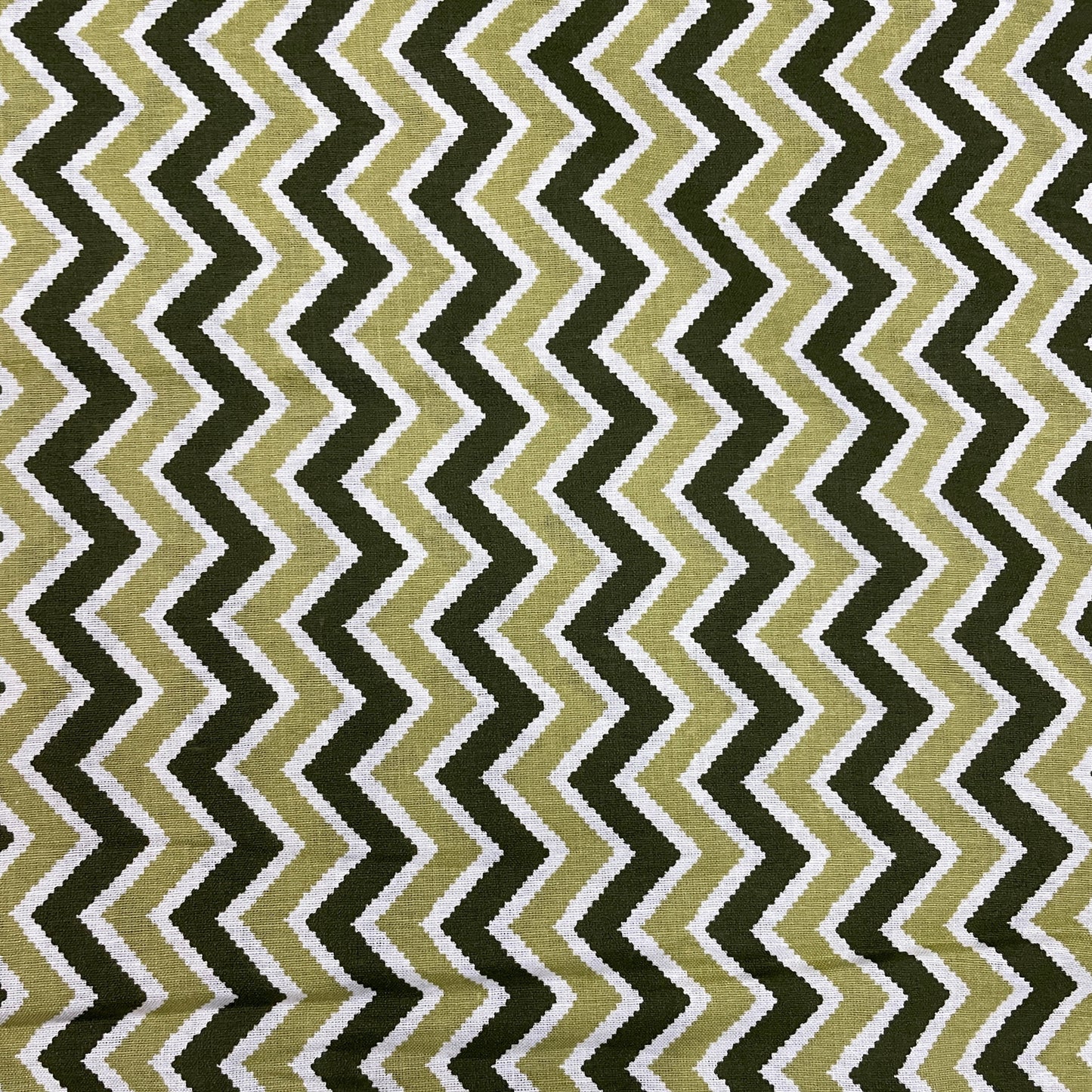 Olive Green Chevron Print Poplin Cotton Fabric - TradeUNO