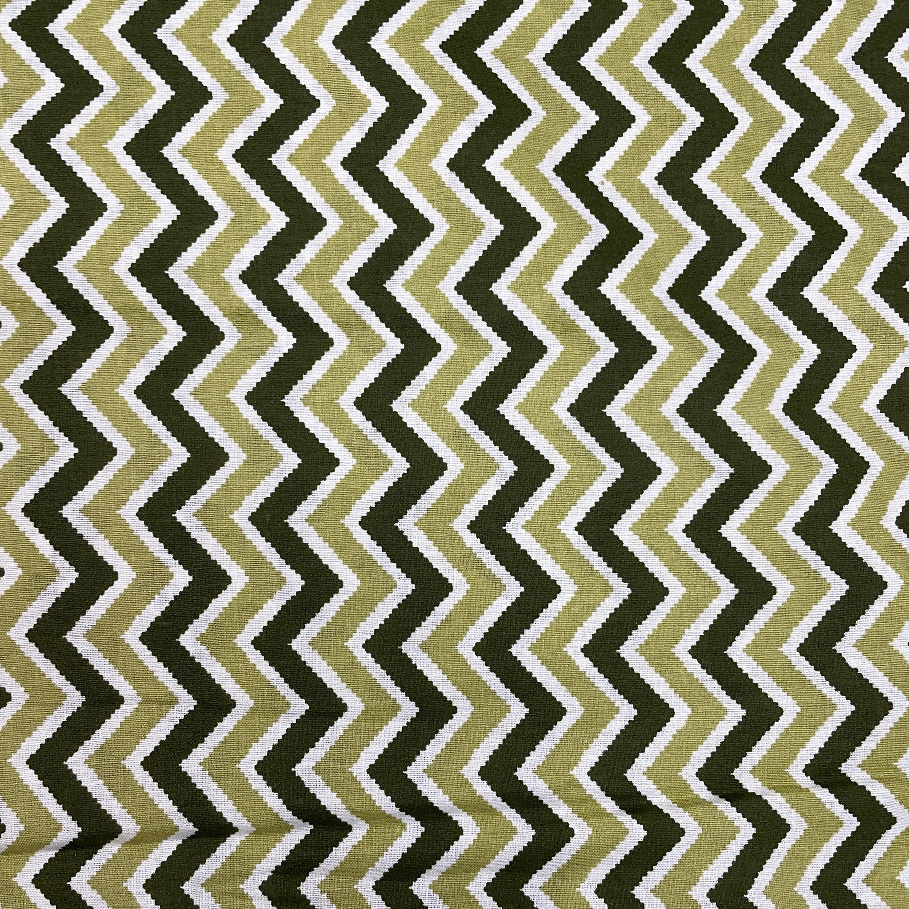 Olive Green Chevron Print Poplin Cotton Fabric - TradeUNO