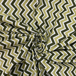 Olive Green Chevron Print Poplin Cotton Fabric - TradeUNO