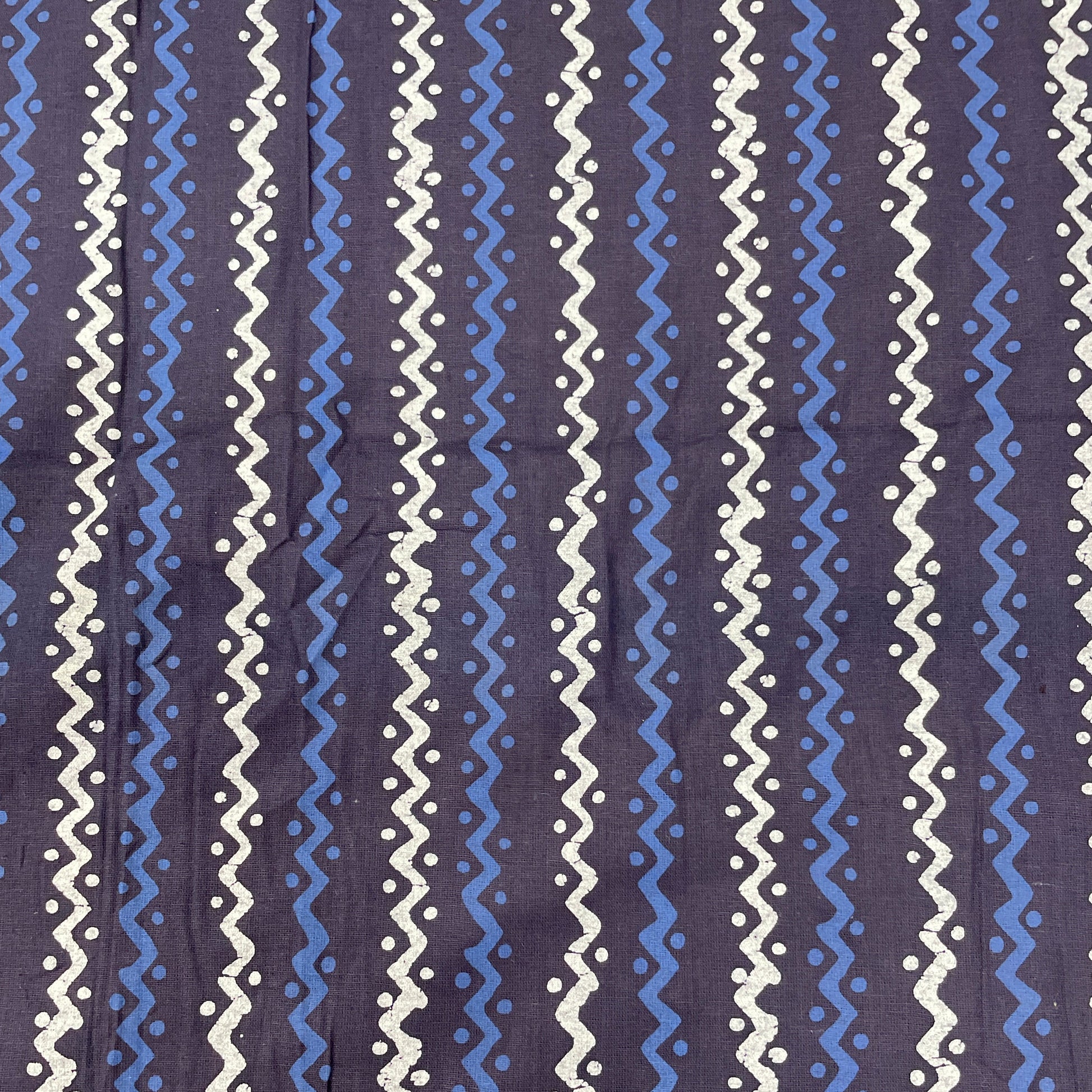 Indigo With White & Blue Stripes Print Poplin Cotton Fabric - TradeUNO