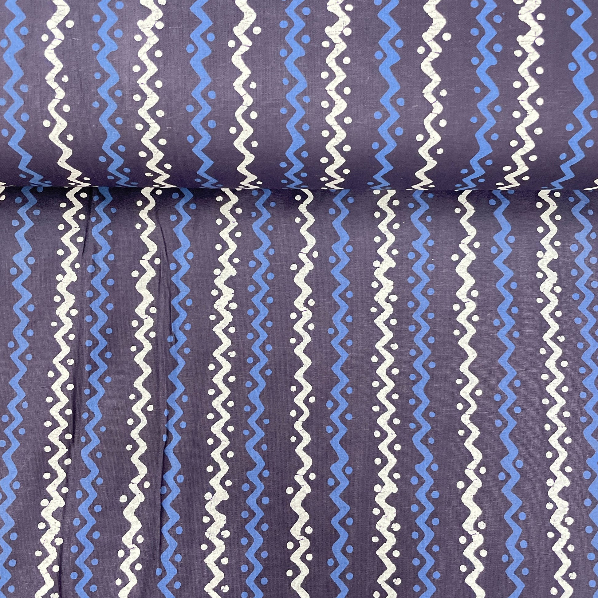 Indigo With White & Blue Stripes Print Poplin Cotton Fabric - TradeUNO