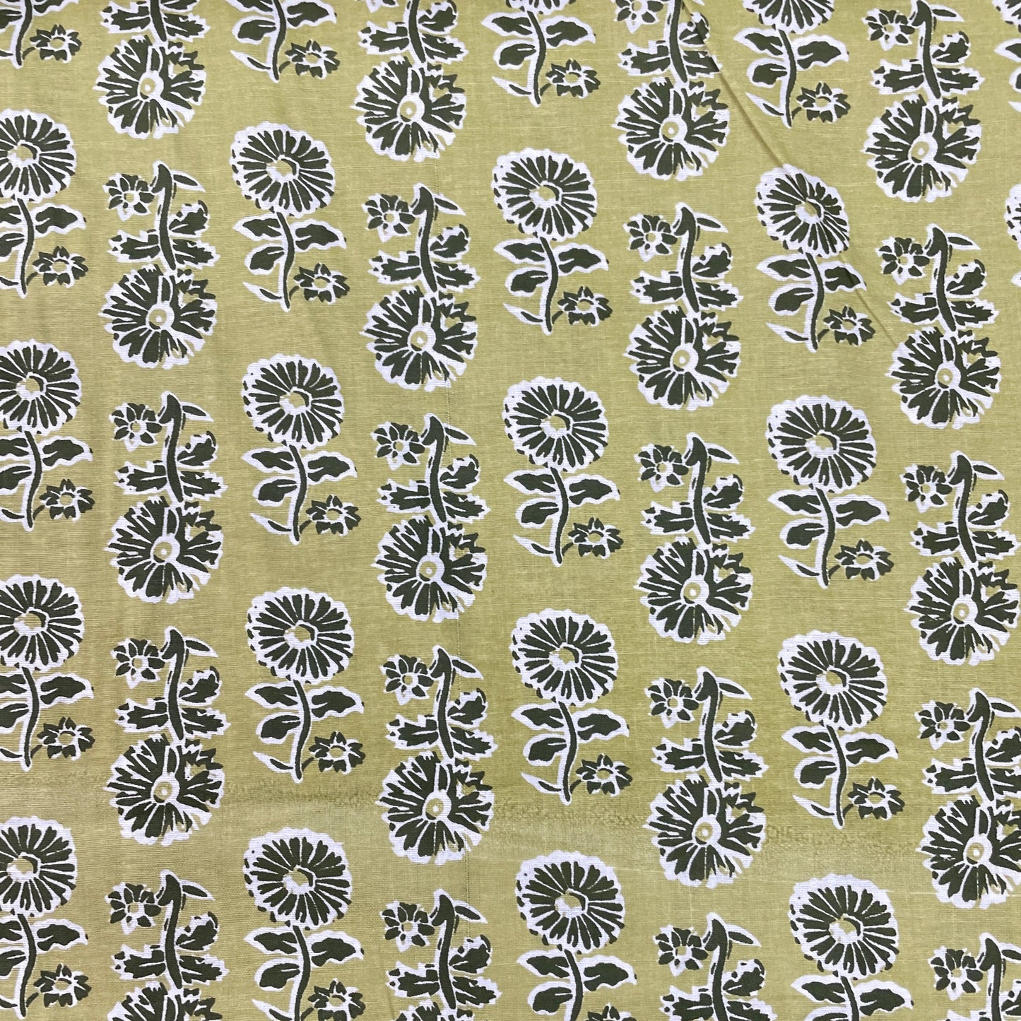 Olive Green Floral Print Poplin Cotton Fabric - TradeUNO