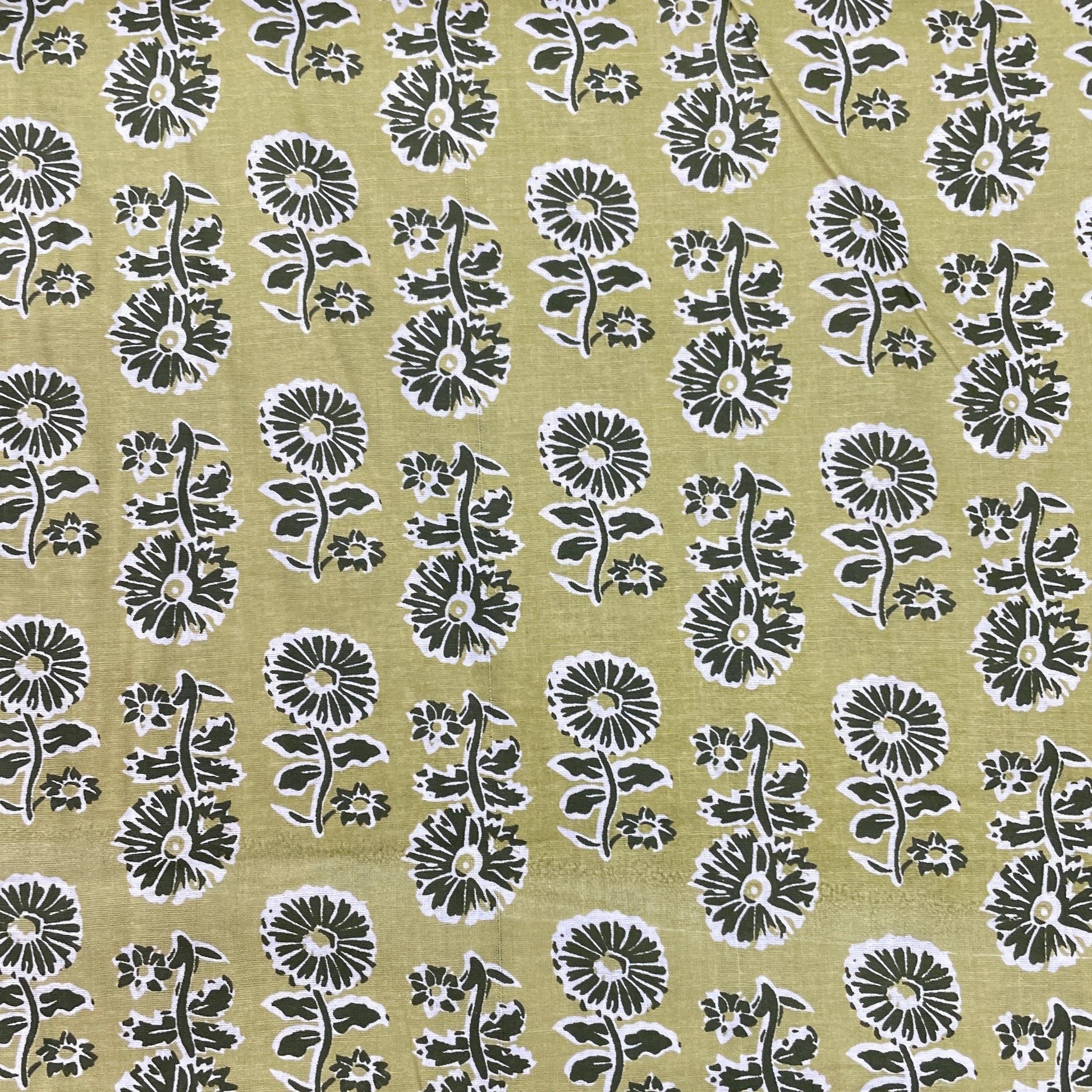 Olive Green Floral Print Poplin Cotton Fabric - TradeUNO