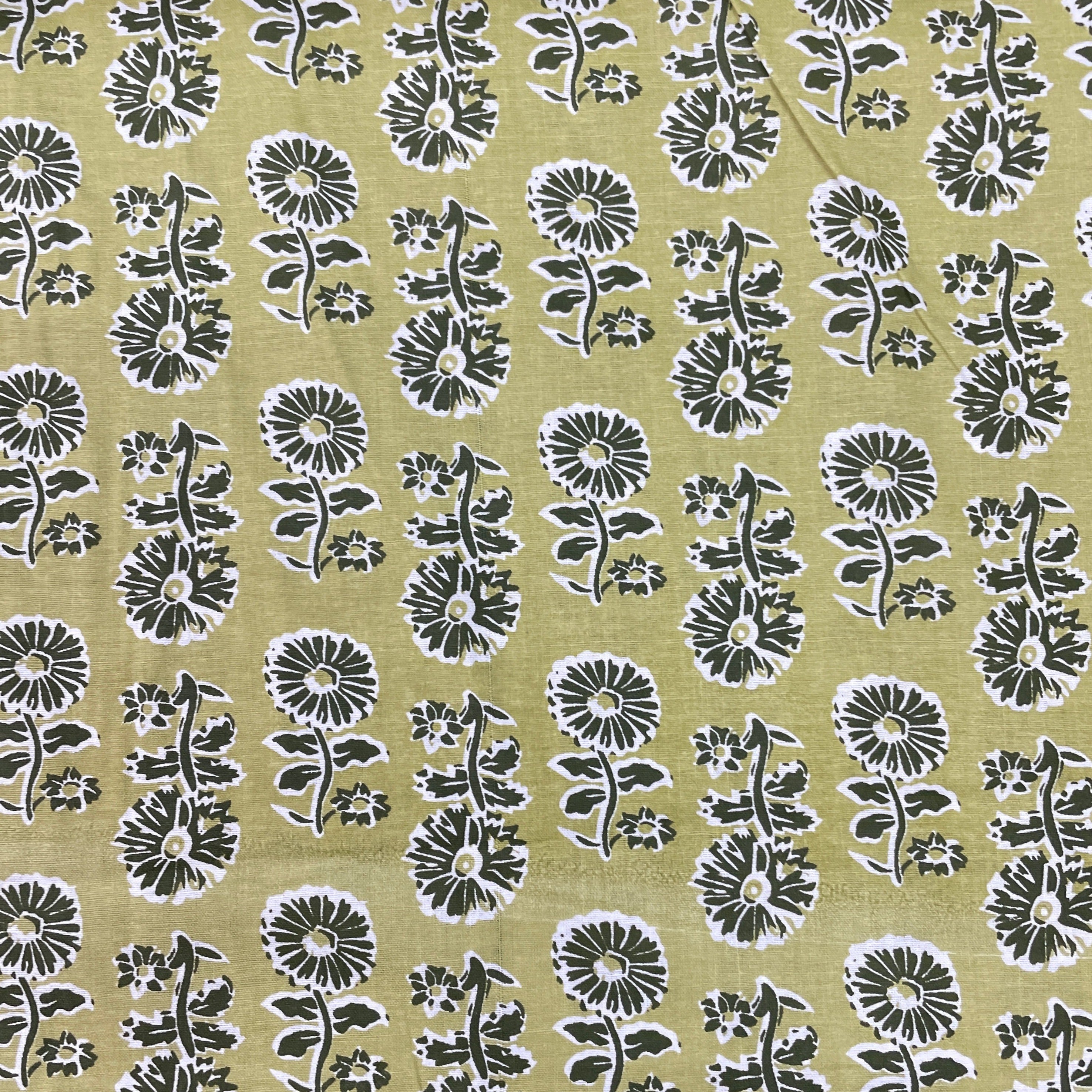 Olive Green Floral Print Poplin Cotton Fabric - TradeUNO