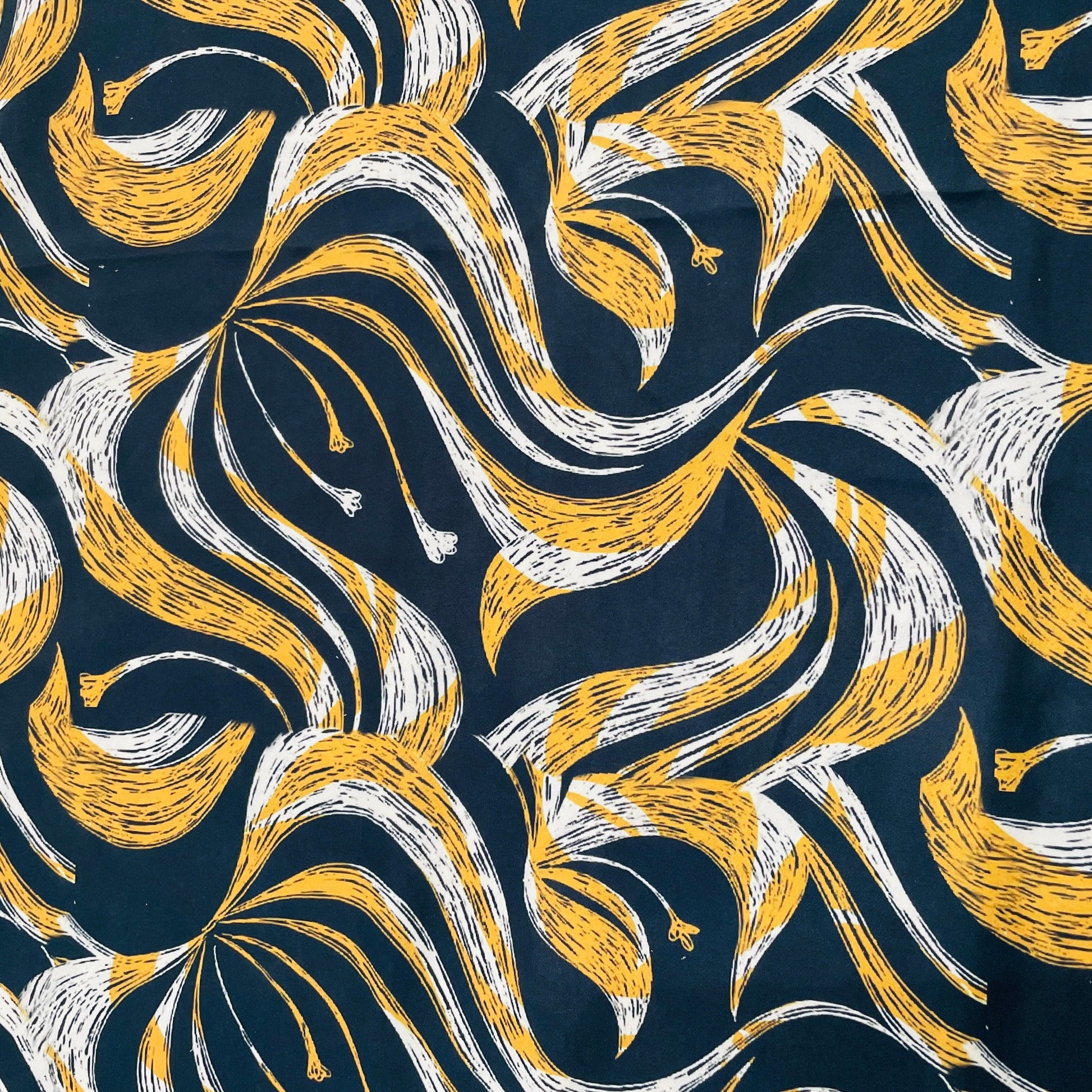 Premium Black Yellow Abstract Print French Crepe Fabric