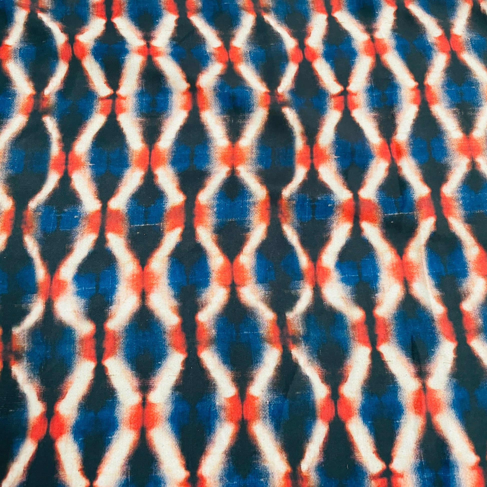 Premium Blue Ikkat Print French Crepe Fabric