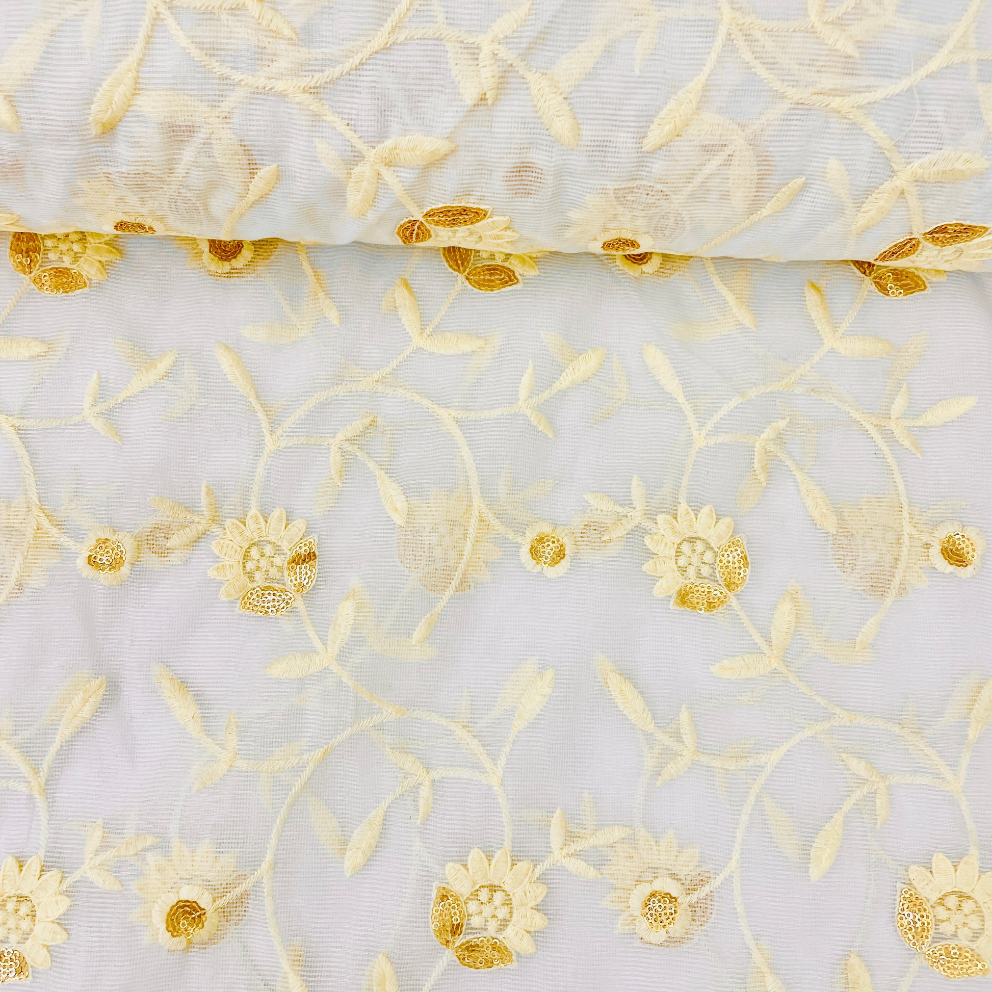 White Thread Embrodiery Kota Cotton Fabric - TradeUNO