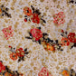 Cream With Red & Pink Floral Golden Sequence Cotton Silk Fabric - TradeUNO