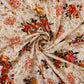 Cream With Red & Pink Floral Golden Sequence Cotton Silk Fabric - TradeUNO